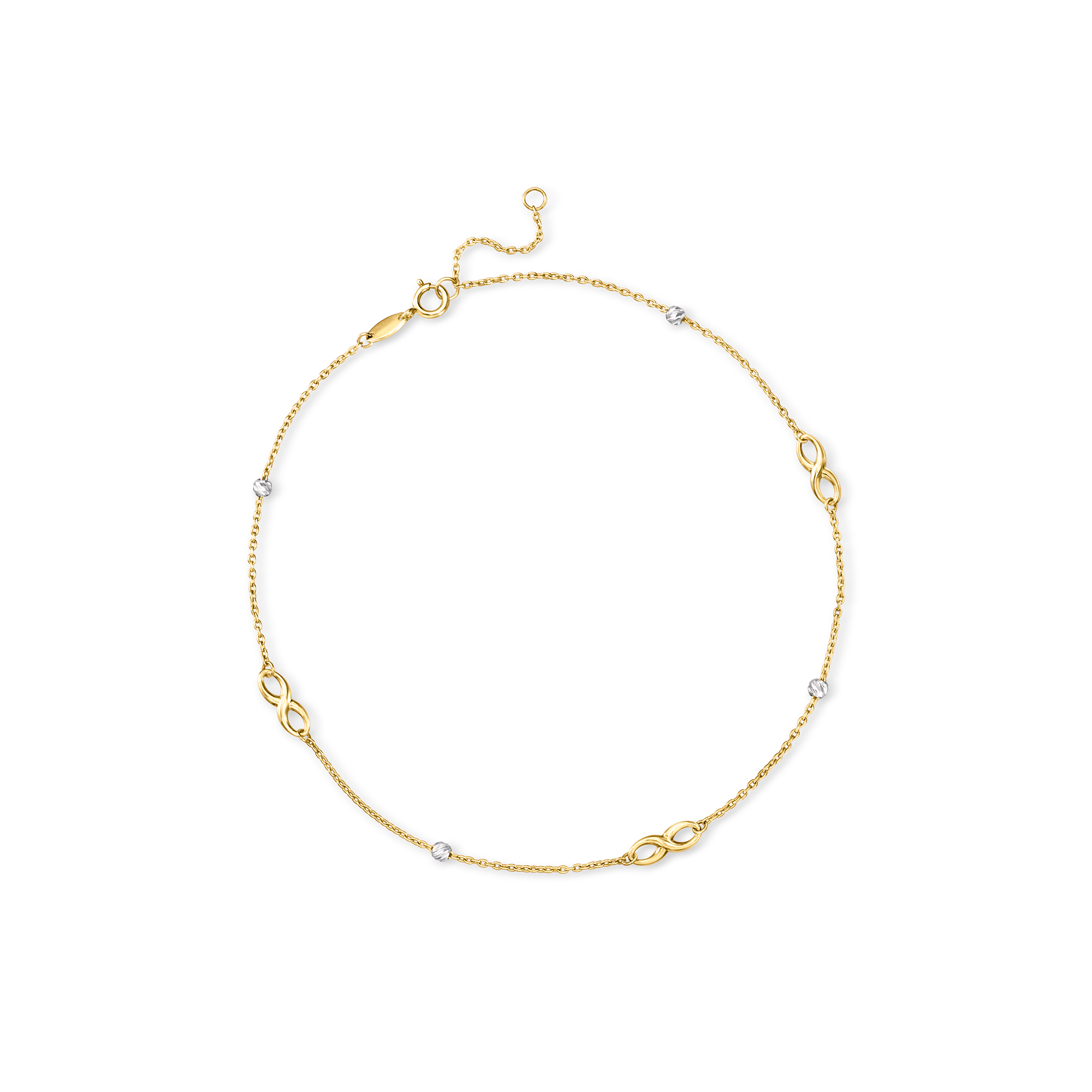 10kt Two-Tone Gold Infinity Station Anklet