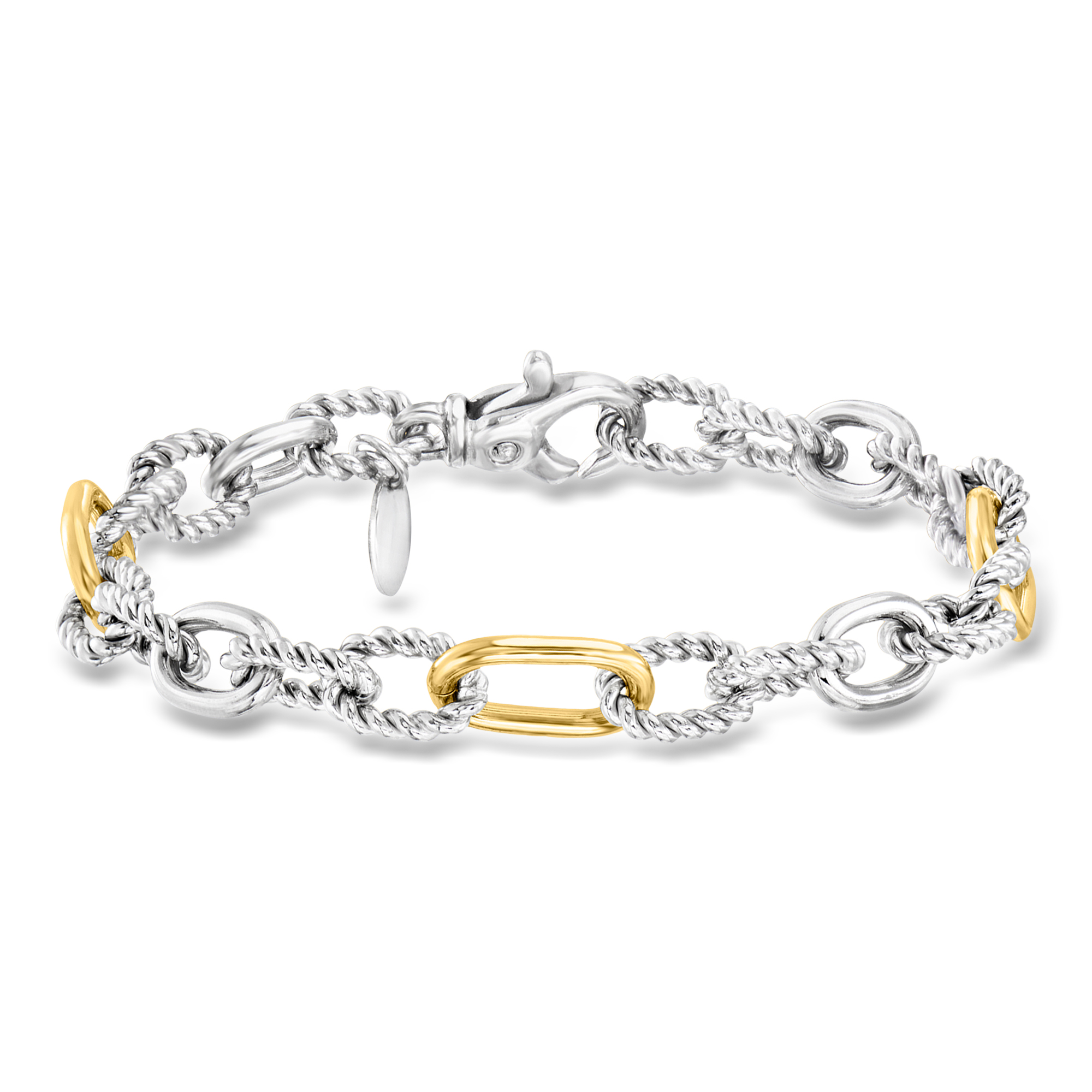 Phillip Gavriel Italian Cable Sterling Silver and 18kt Yellow Gold Alternating Cable and Rope-Link Bracelet 600$