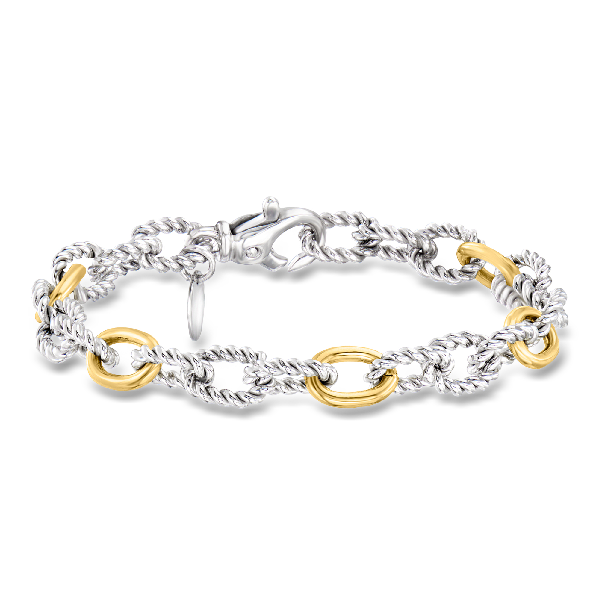 Phillip Gavriel Italian Cable Sterling Silver and 18kt Yellow Gold Alternating Cable and Rope-Link Bracelet 830$