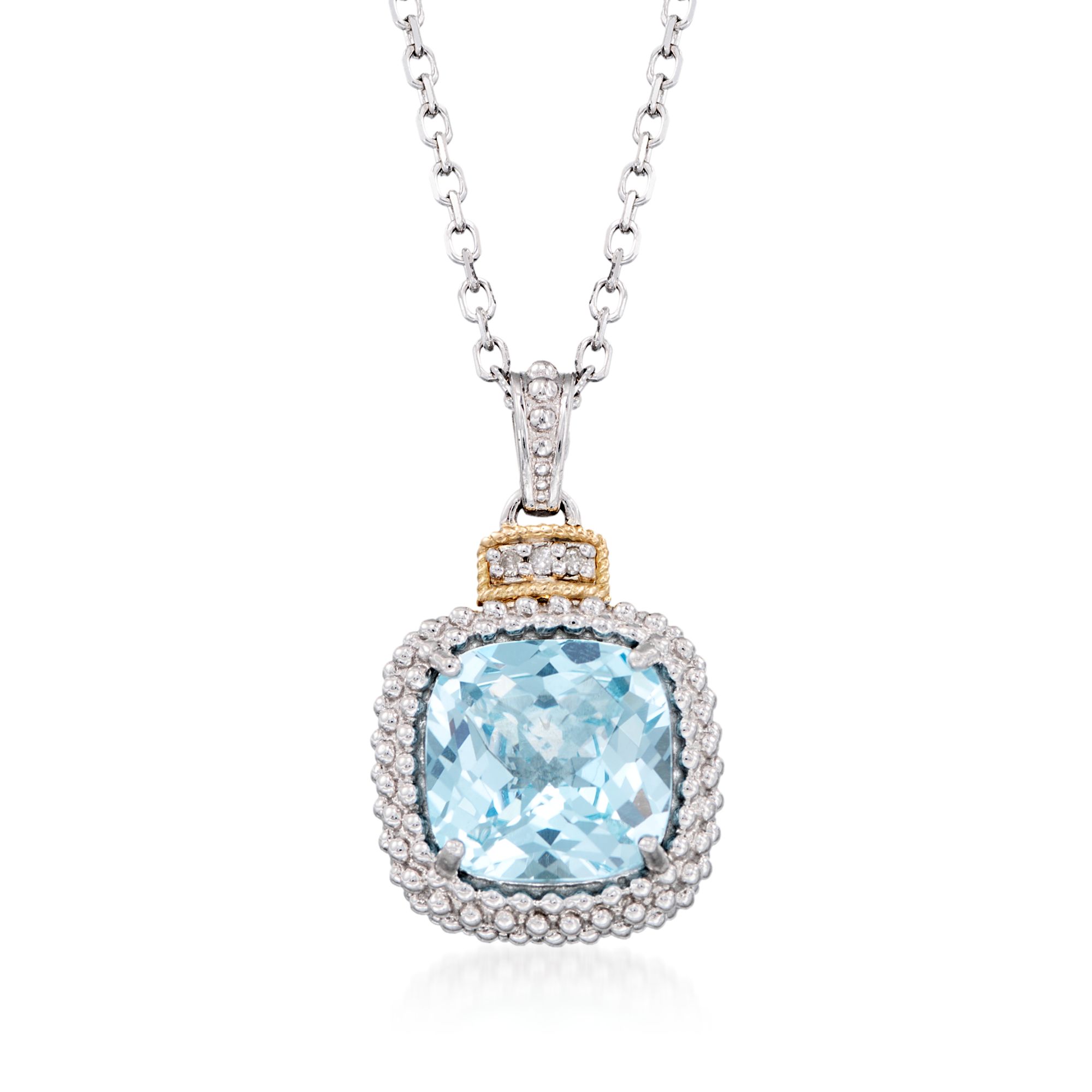 Phillip Gavriel Popcorn 450 Carat Blue Topaz Pendant Necklace with Diamonds in Sterling Silver and 18kt Yellow Gold 480$