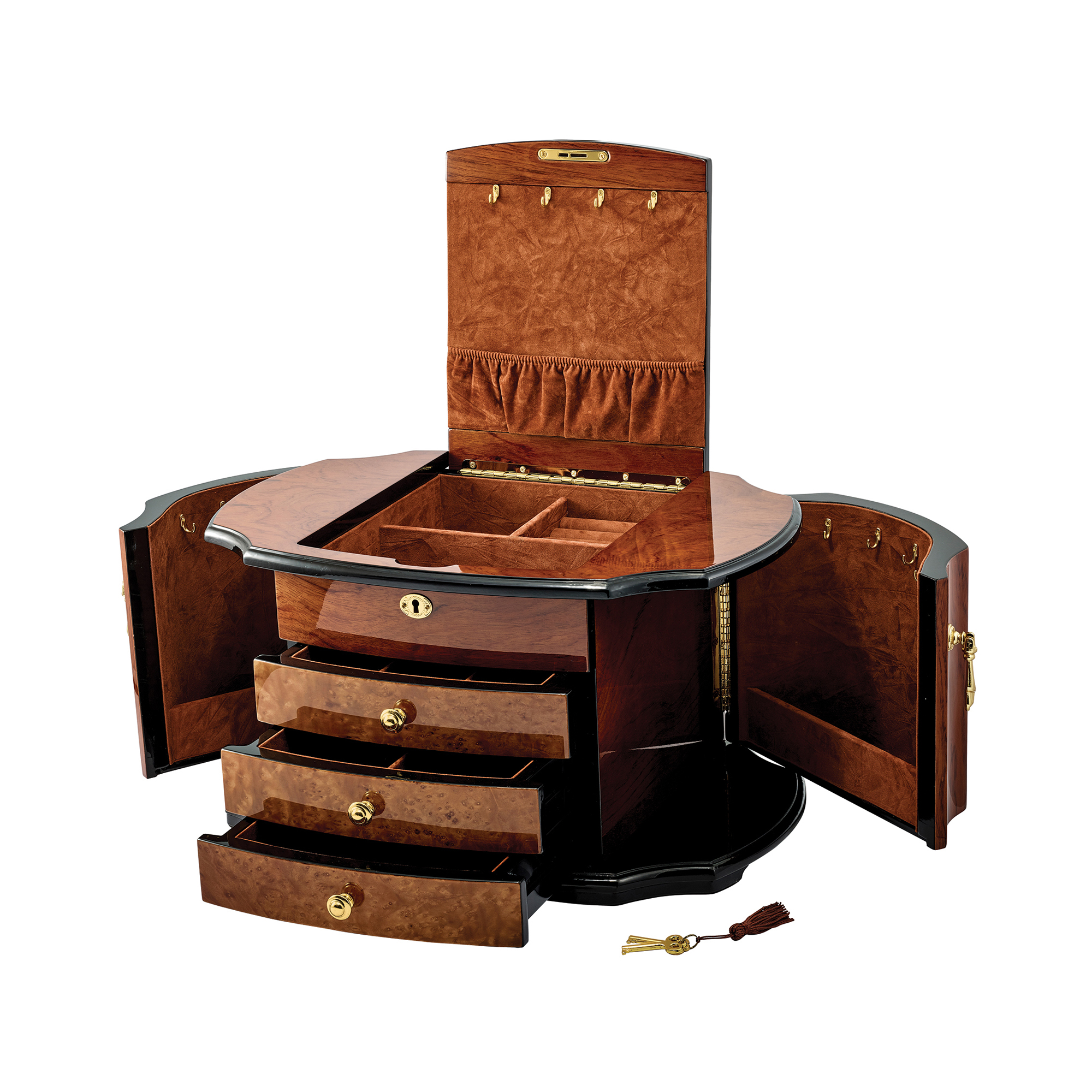 Oak and Natural Mapa Burlwood Locking Jewelry Box
