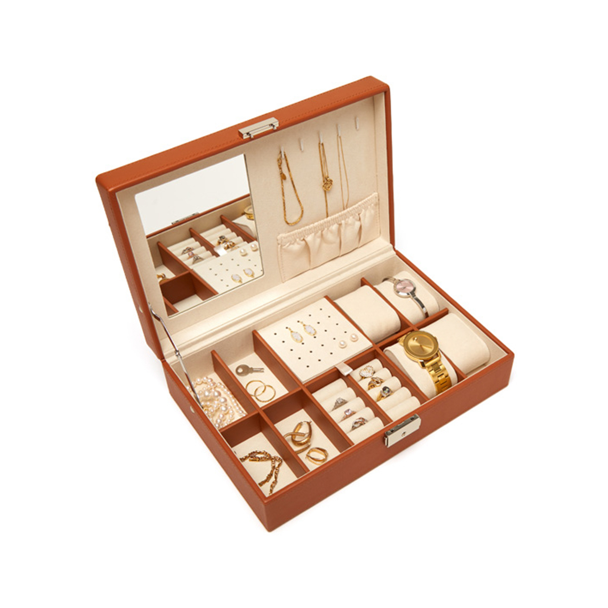 Brouk Co Riley Brown Faux Leather Single-Hinged Jewelry Box 135$