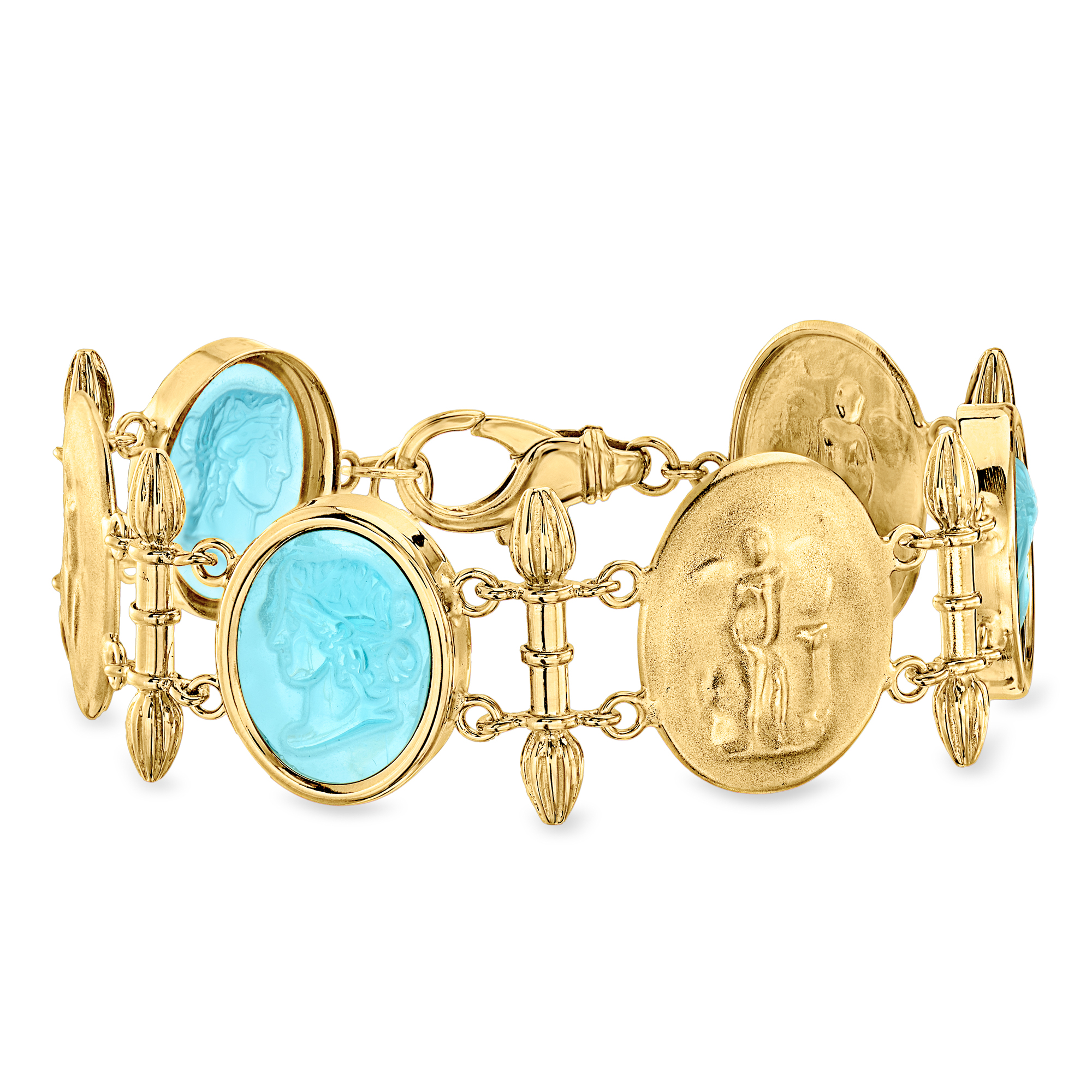 Italian Tagliamonte Blue Venetian Glass Station Bracelet in 18kt Gold Over Sterling