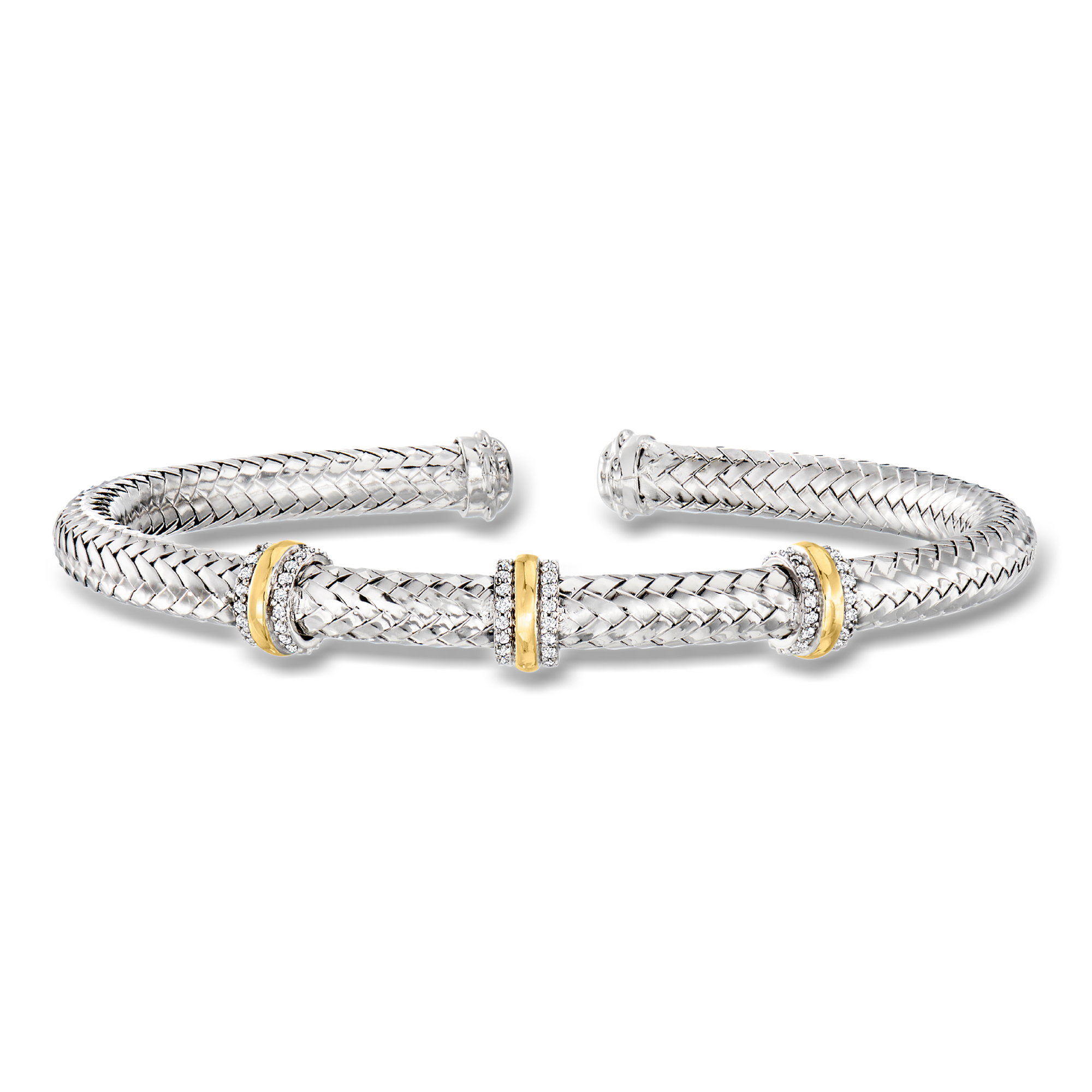 Charles Garnier .50 ct. t.w. CZ Station Cuff Bracelet in Sterling Silver and 18kt Gold Over Sterling