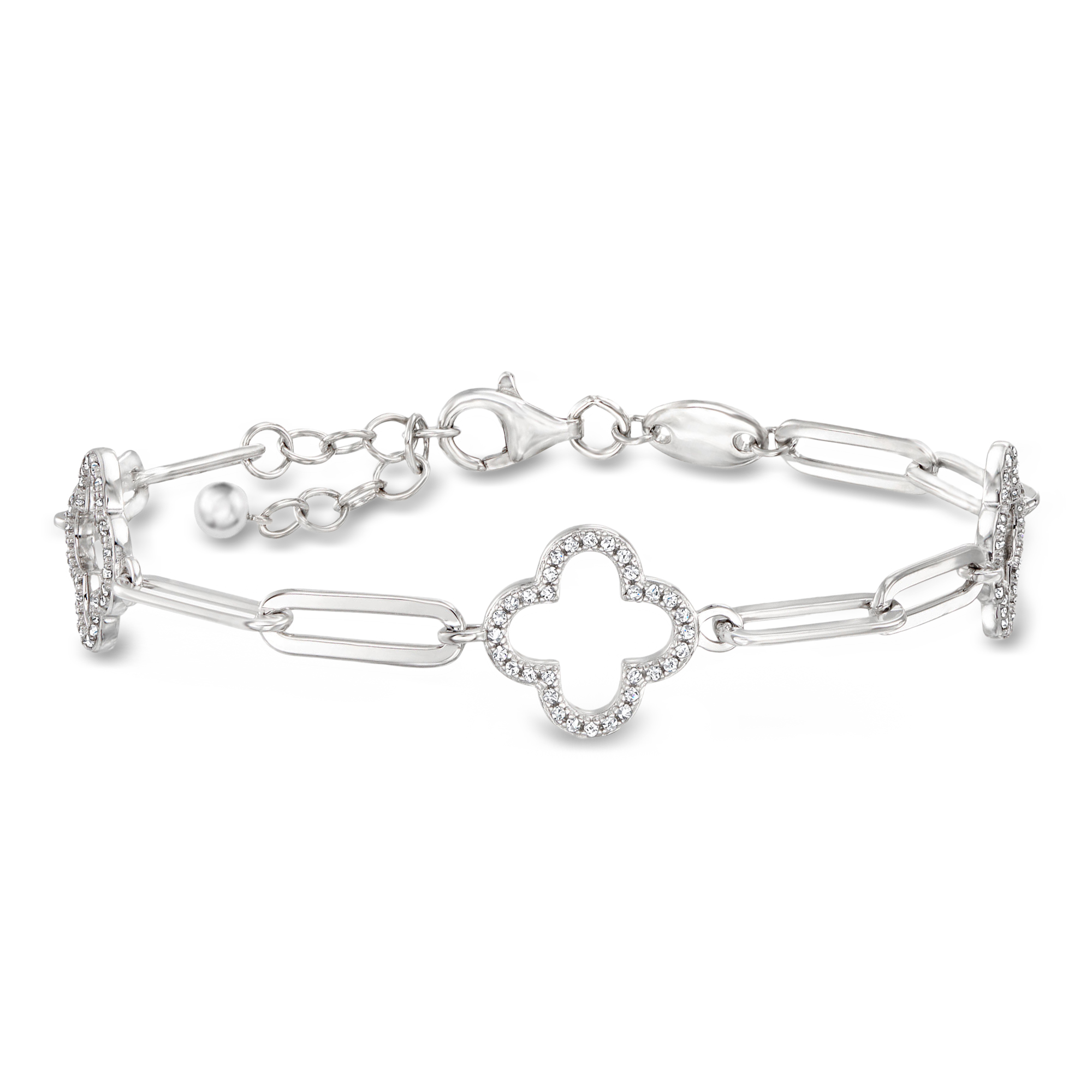 Charles Garnier .40 ct. t.w. CZ Clover Station Paper Clip Link Bracelet in Sterling Silver