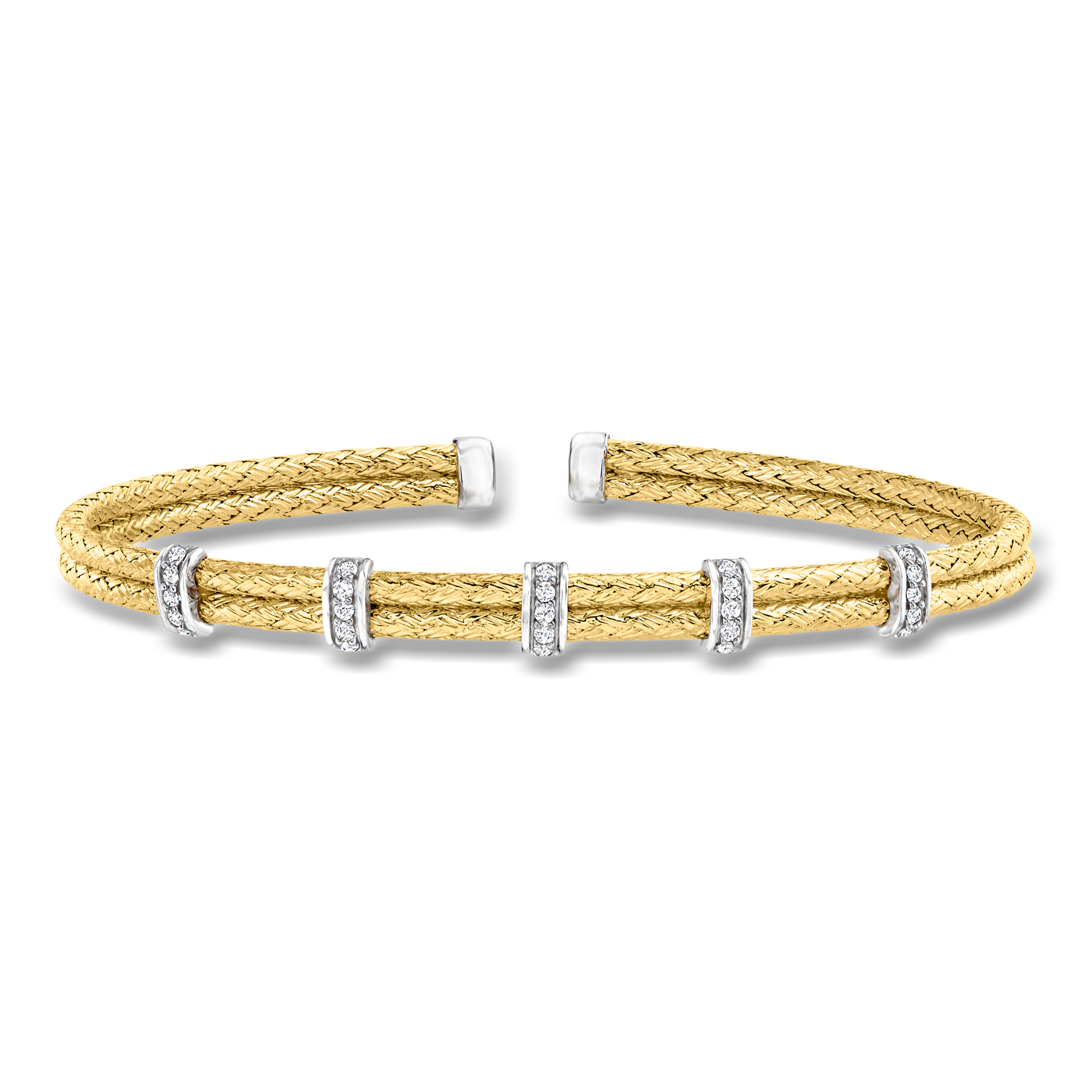 Charles Garnier Mesh 20 ct tw CZ Station Two-Row Cuff Bracelet in Two-Tone Sterling 280$