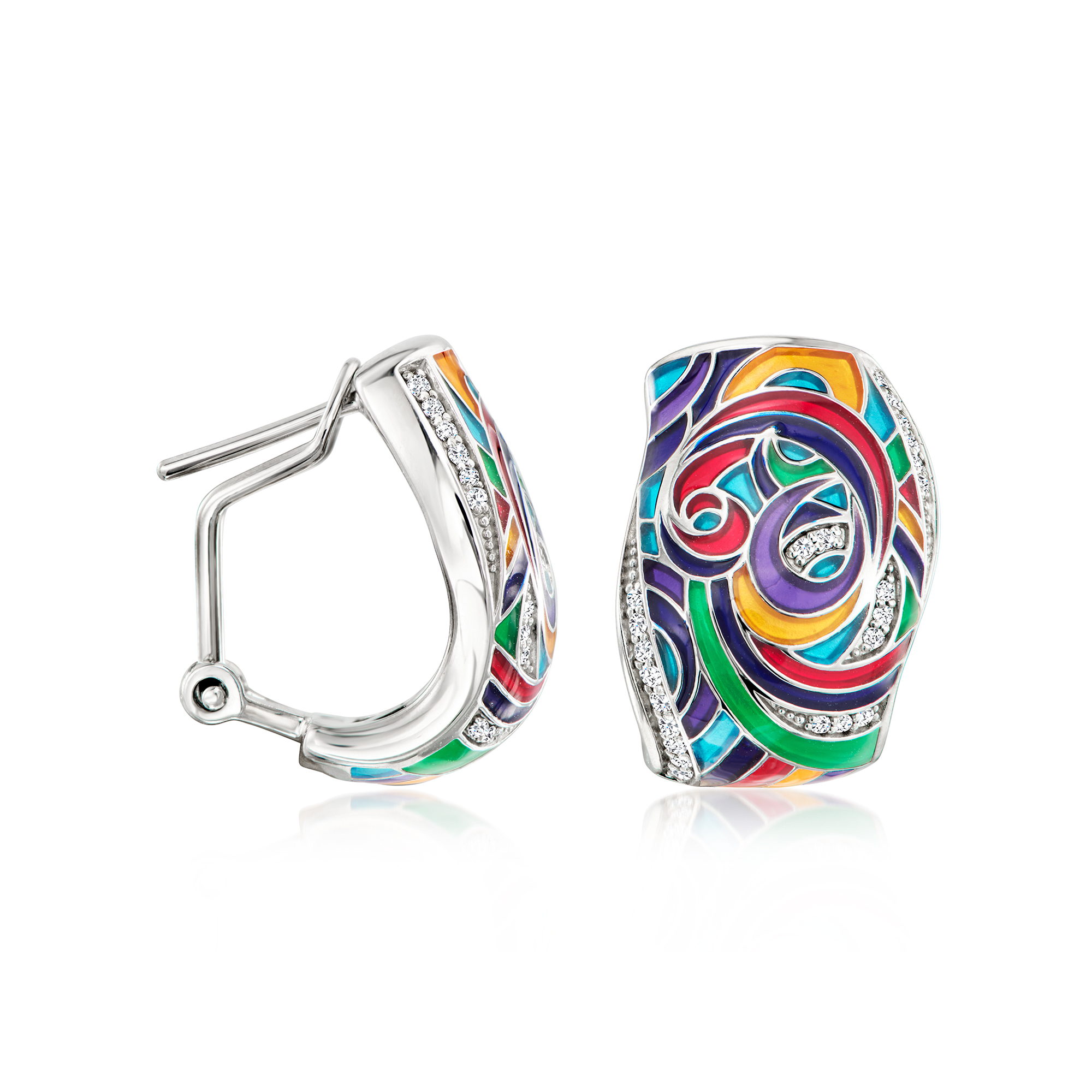 Belle Etoile Whirlwind Multicolored Enamel and 20 ct tw CZ Earrings in Sterling Silver 395$