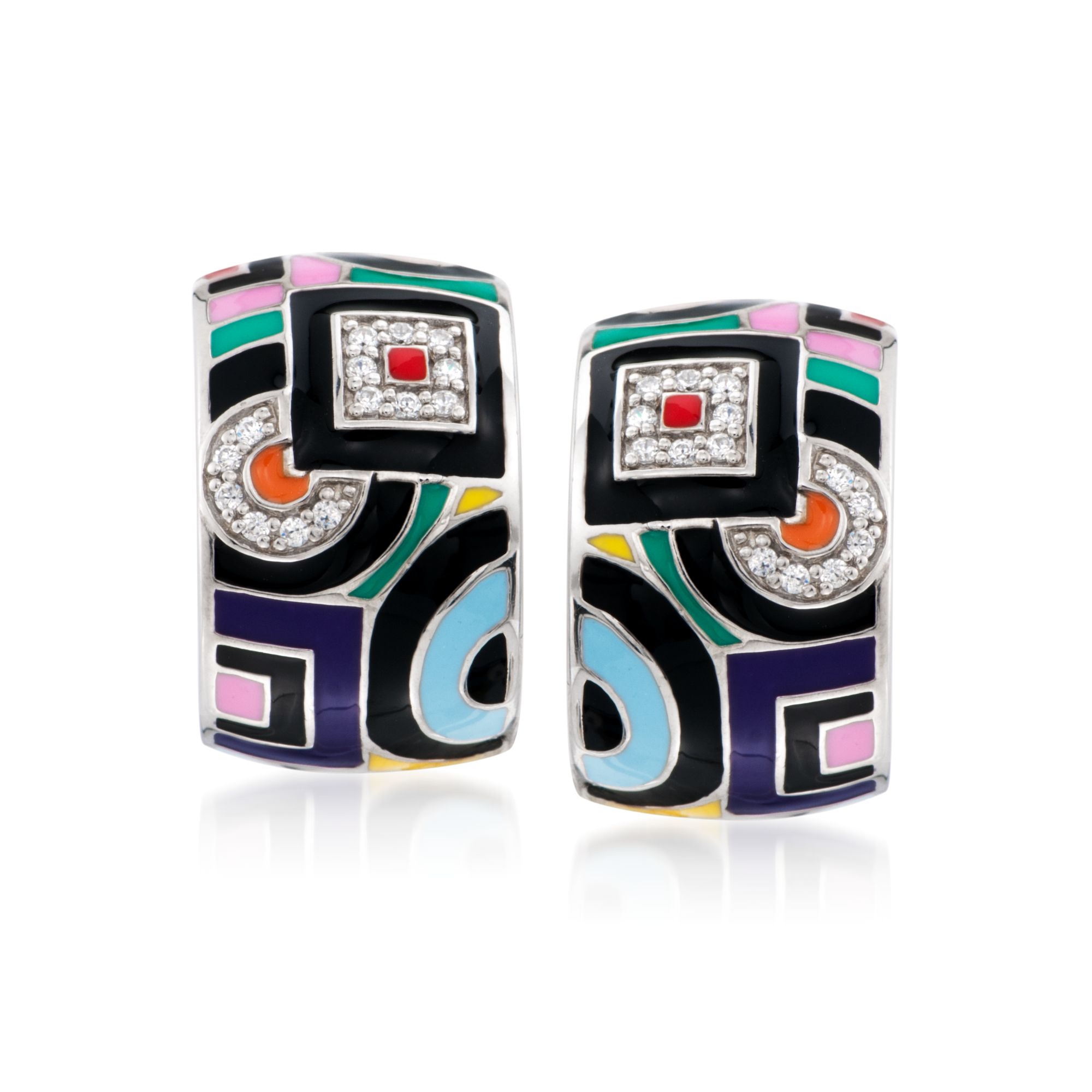 Belle Etoile Geometrica Multicolored Enamel and 15 ct tw CZ Hoop Earrings in Sterling Silver 350$