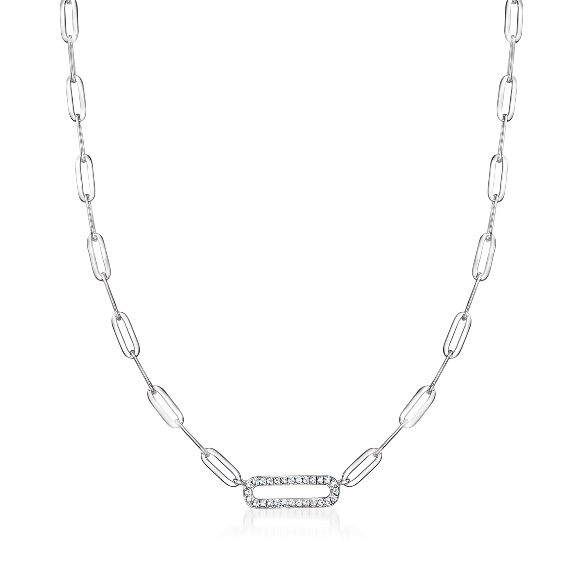 Charles Garnier .25 ct. t.w. CZ Paper Clip Link Necklace in Sterling Silver