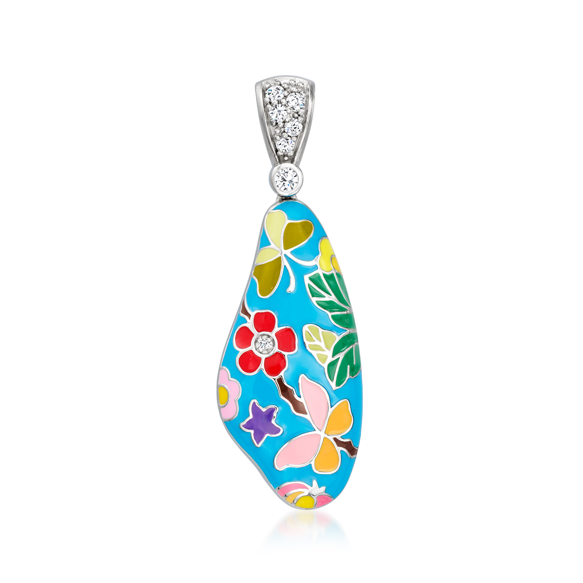 Belle Etoile Flutterby Multicolored Enamel and 10 ct tw CZ Pendant in Sterling Silver 179$