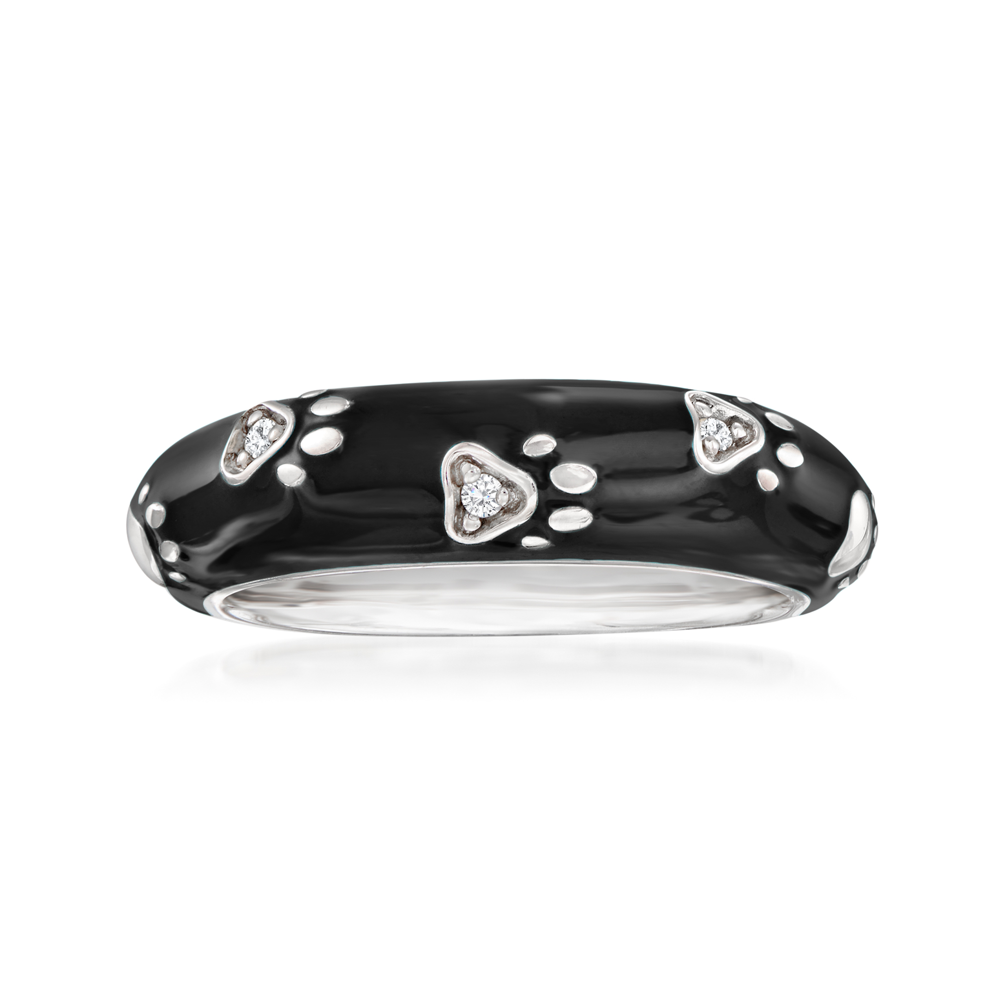 Belle Etoile Paw Prints Black Enamel Ring with CZs in Sterling Silver 195$
