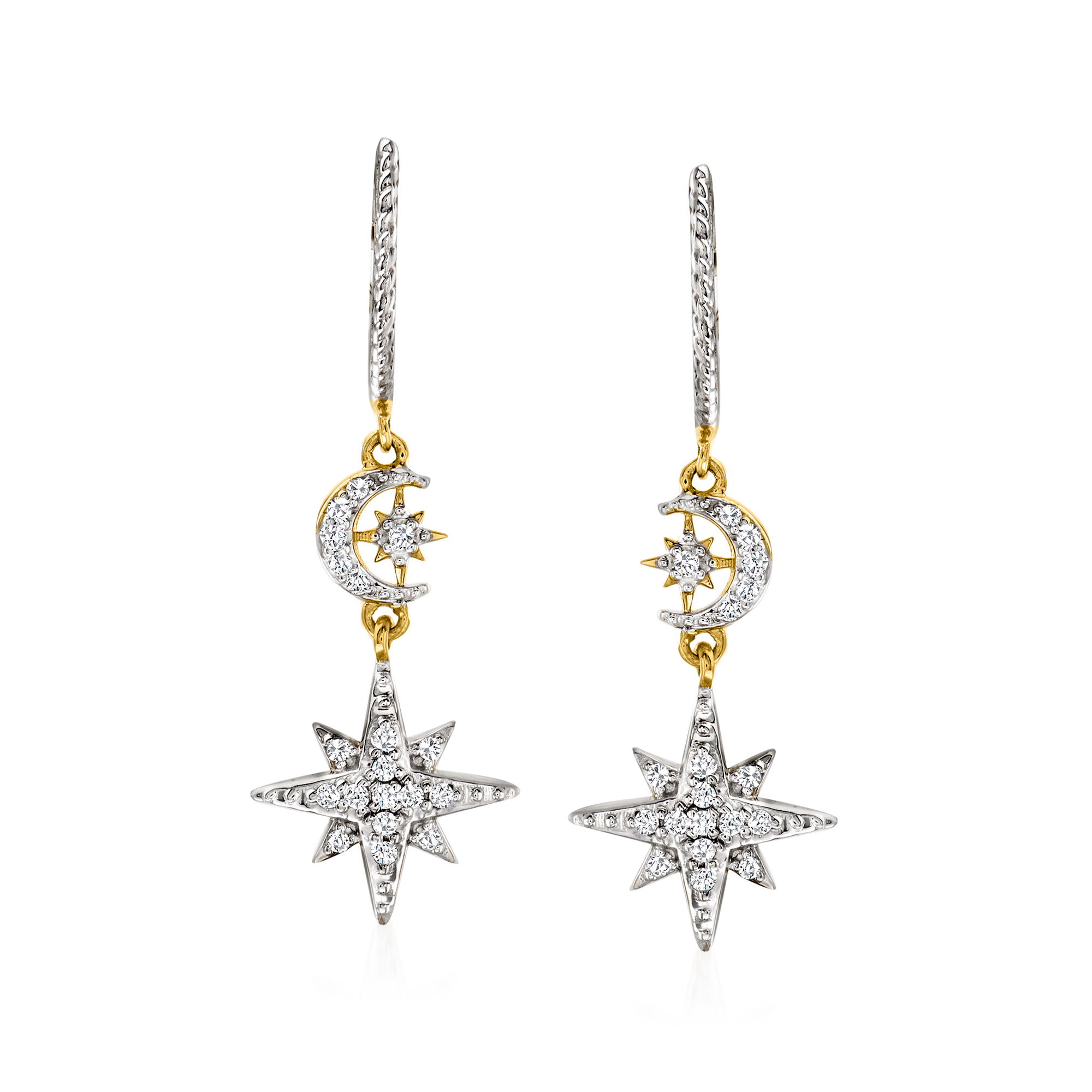 20 ct tw Diamond Star and Moon Drop Earrings in 18kt Yellow Gold Over Sterling Silver 195$