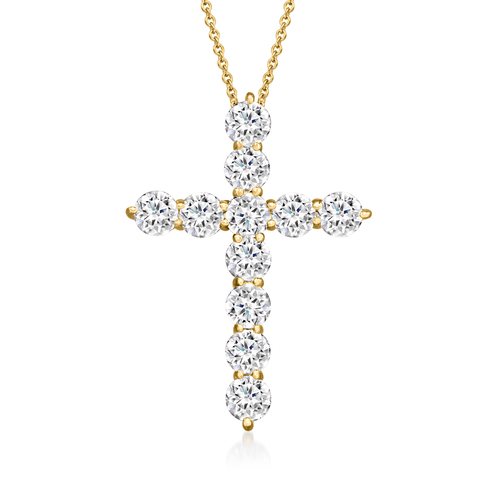 3.00 ct. t.w. Lab Grown Diamond Cross Pendant Necklace in 14kt Yellow Gold