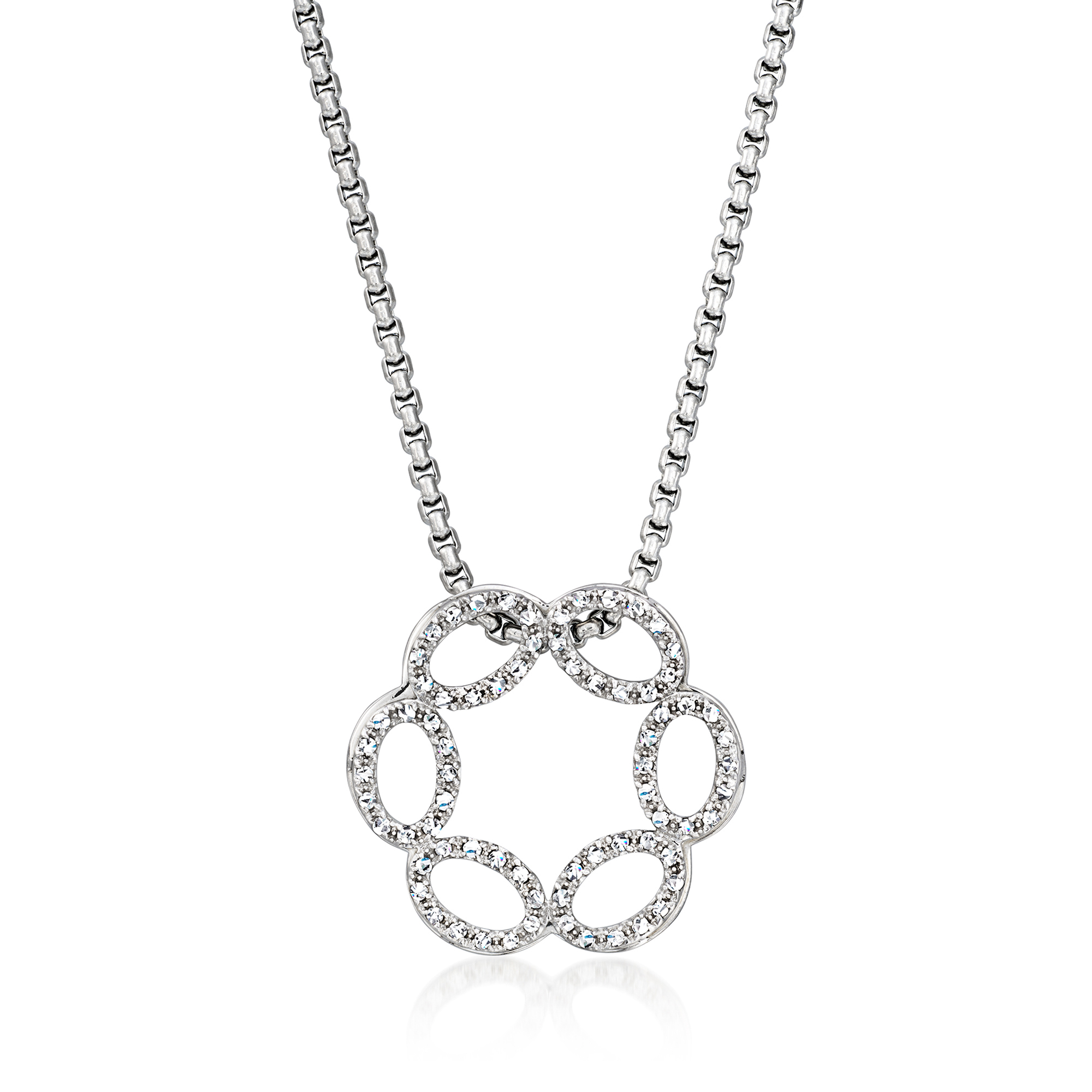 ALOR .36 ct. t.w. Diamond Multi-Oval Pendant Necklace with White Stainless Steel and 14kt White Gold
