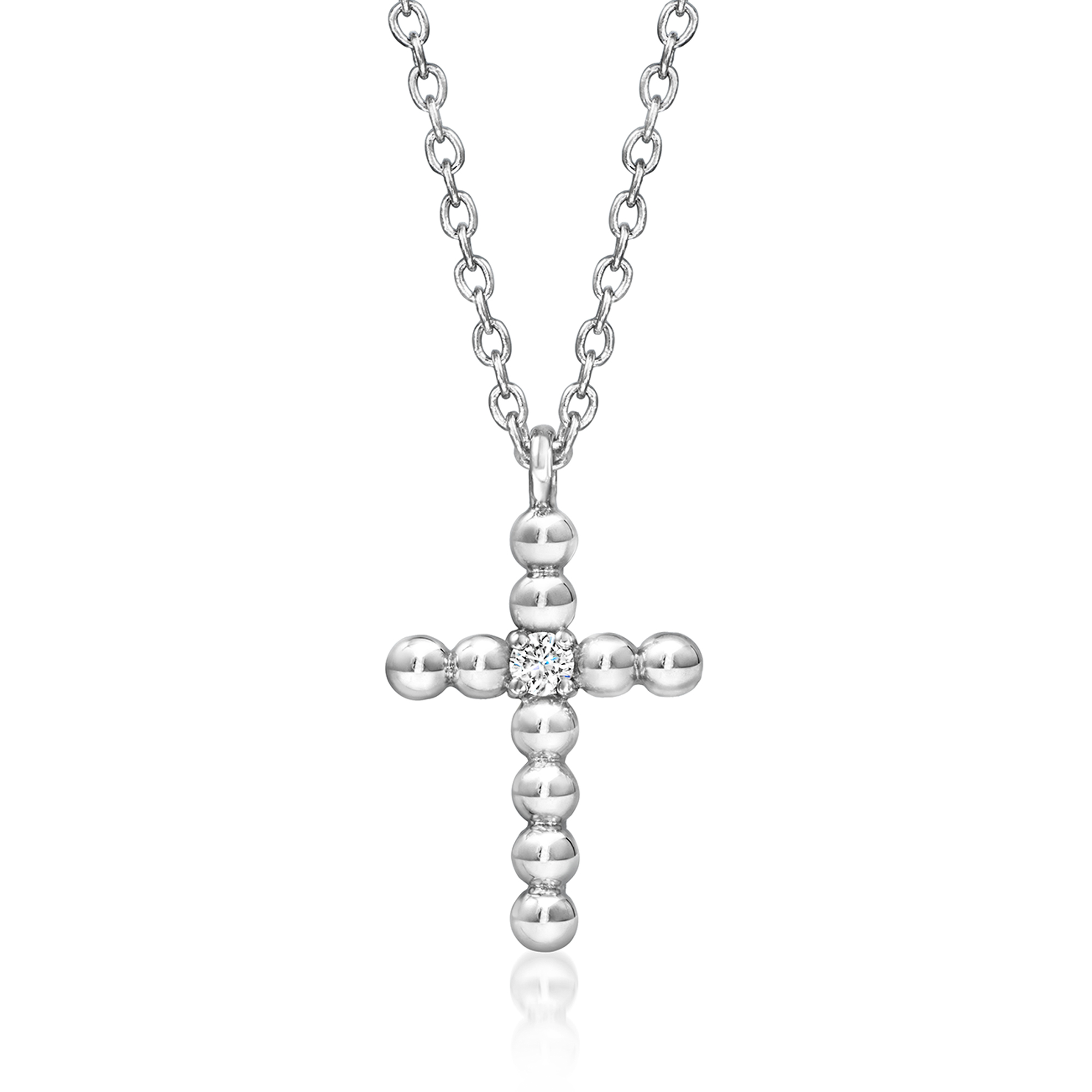 Gabriel & Co. Sterling Silver Cross Necklace with Single Diamond