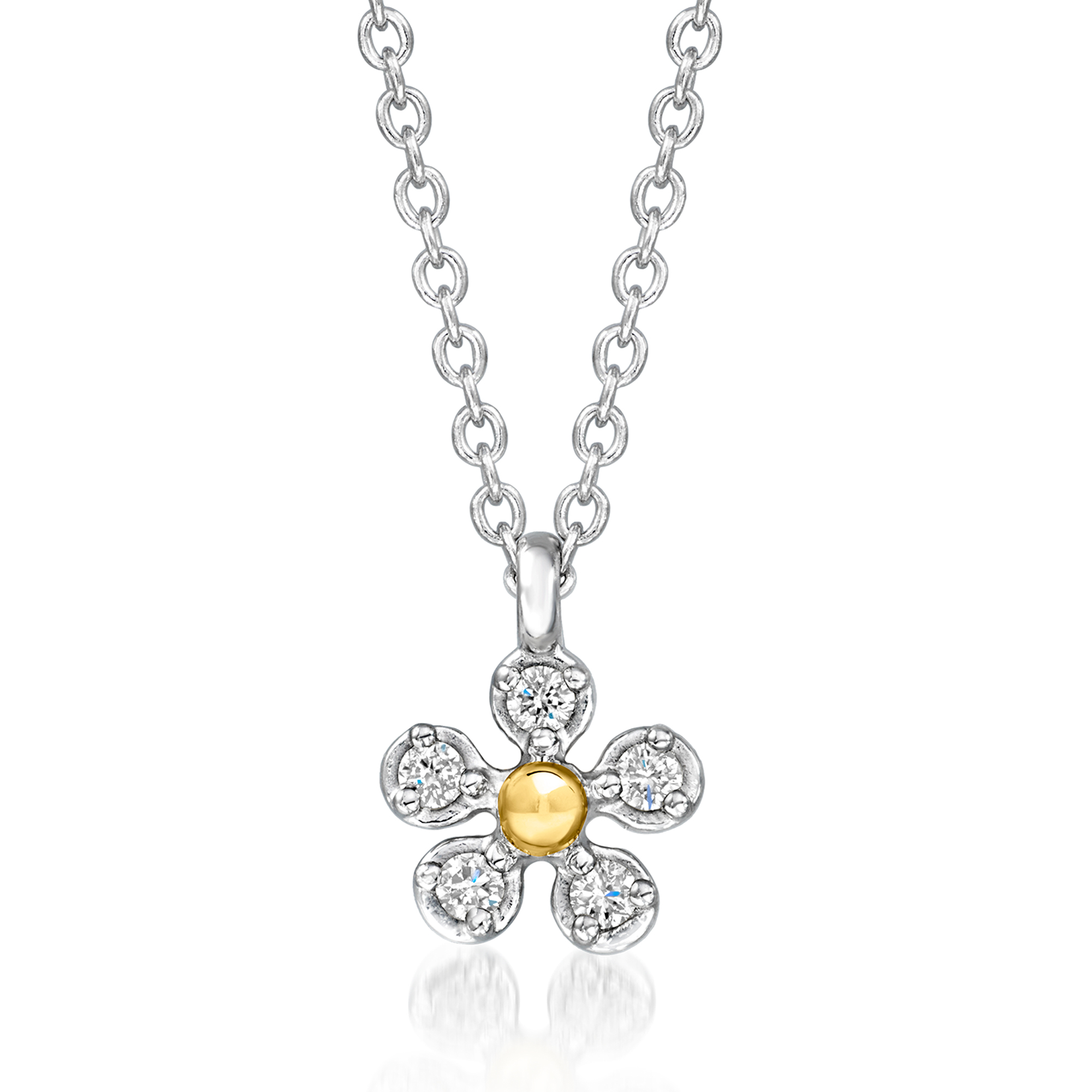 Gabriel & Co. Diamond Flower Necklace in Sterling Silver with 14kt Yellow Gold