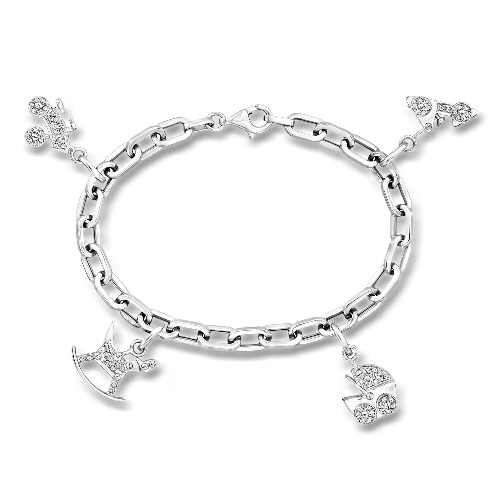 C 1990 Vintage 41 ct tw Diamond Charm Bracelet in 18kt White Gold