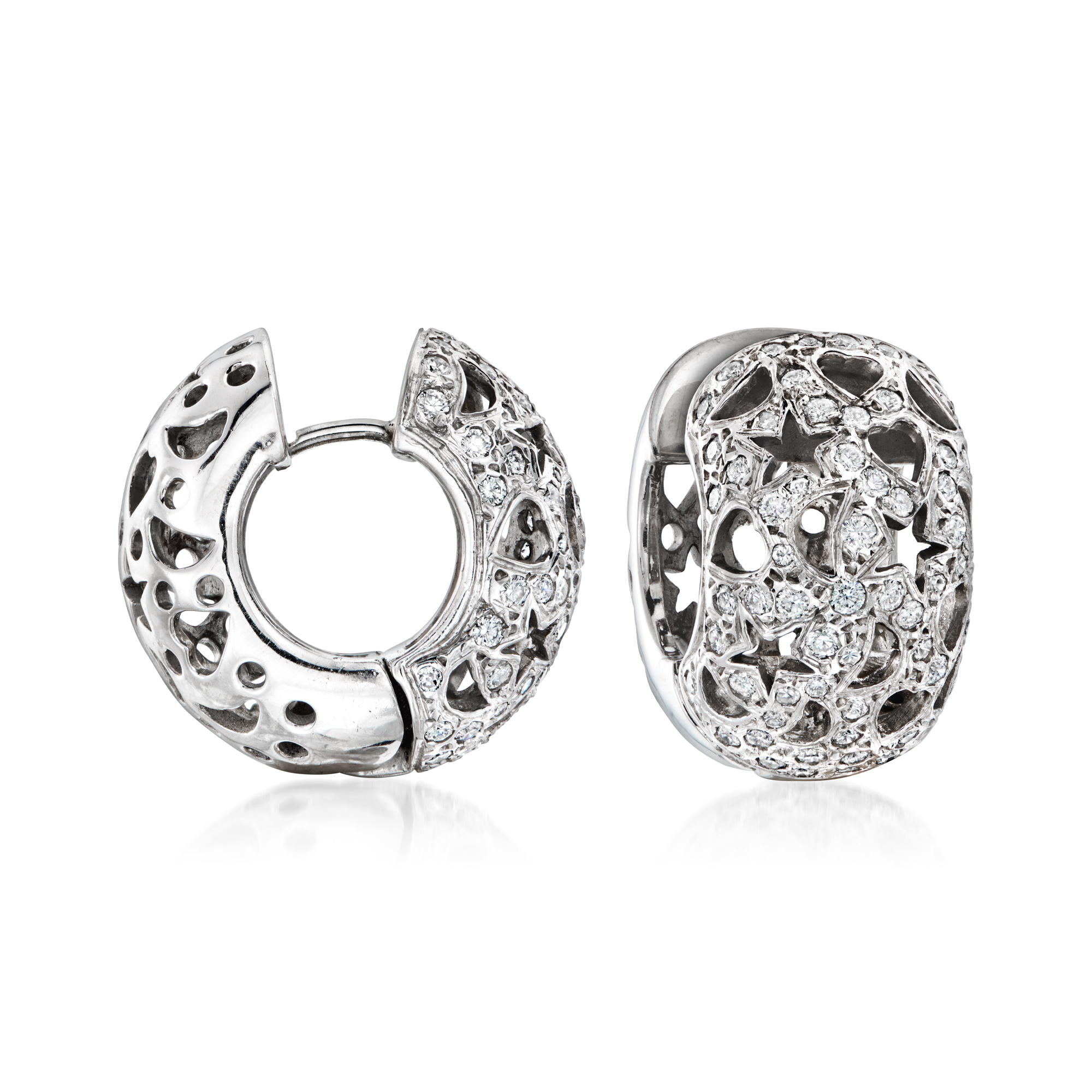 C. 1980 Vintage 2.10 ct. t.w. Diamond Multi-Symbol Hoop Earrings in 18kt White Gold