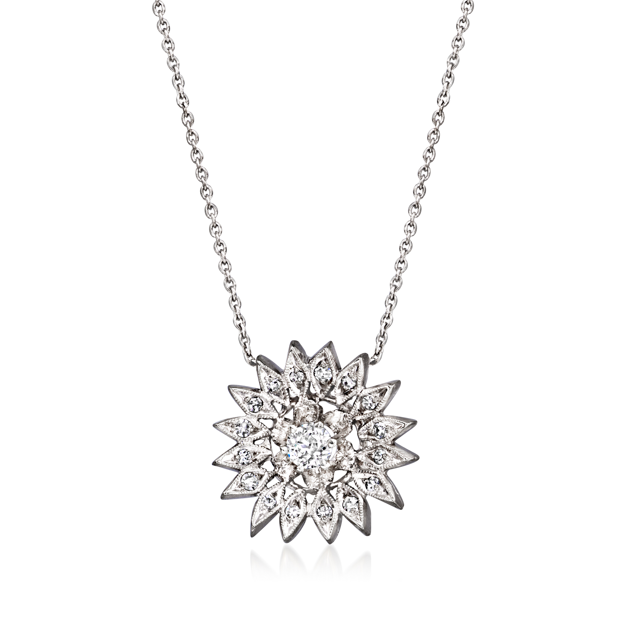 C 1990 Vintage 31 ct tw Diamond Cluster Pendant Necklace in 14kt White Gold