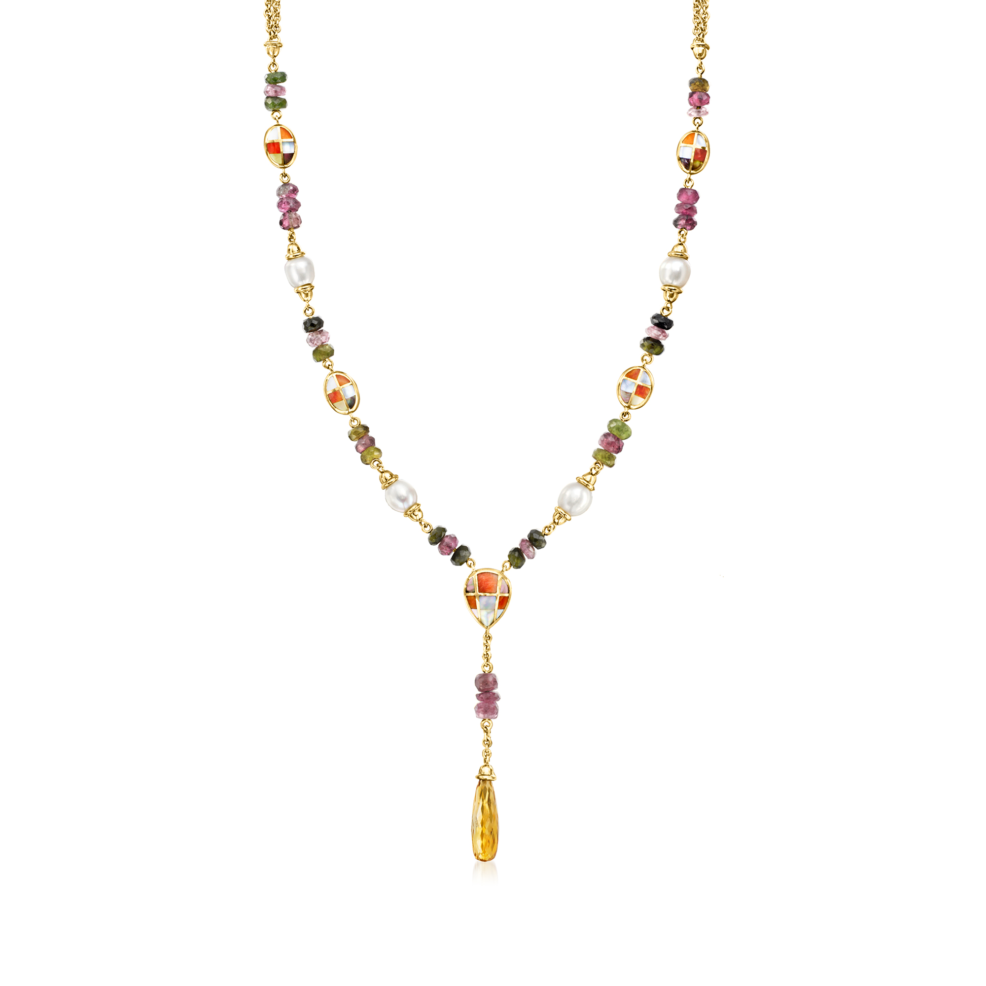 C. 1990 Vintage Asch Grossbardt 23.00 ct. t.w. Multi-Gemstone Y-Necklace in 14kt Yellow Gold