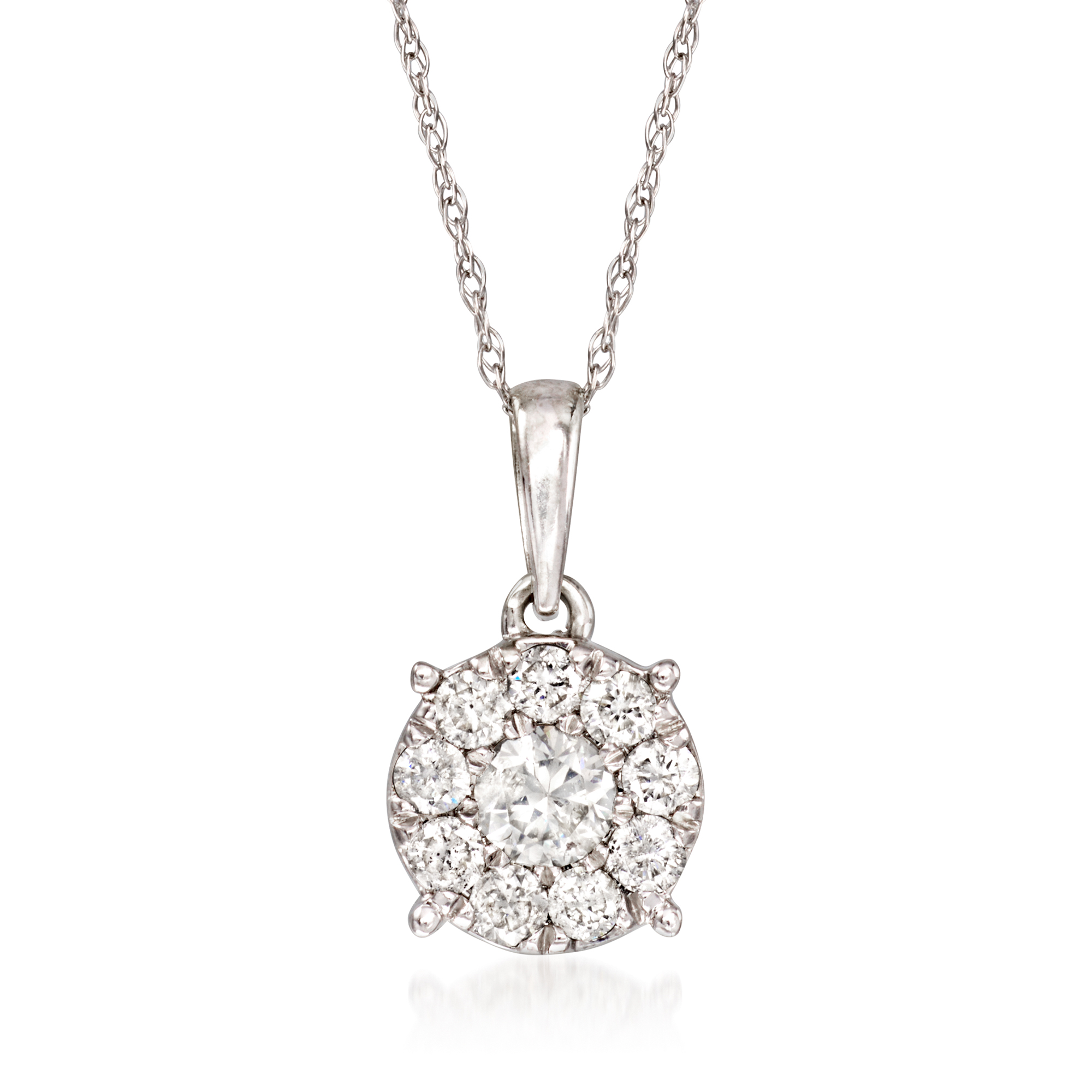 C 1990 Vintage 50 ct tw Diamond Cluster Pendant Necklace in 10kt White Gold 1195$