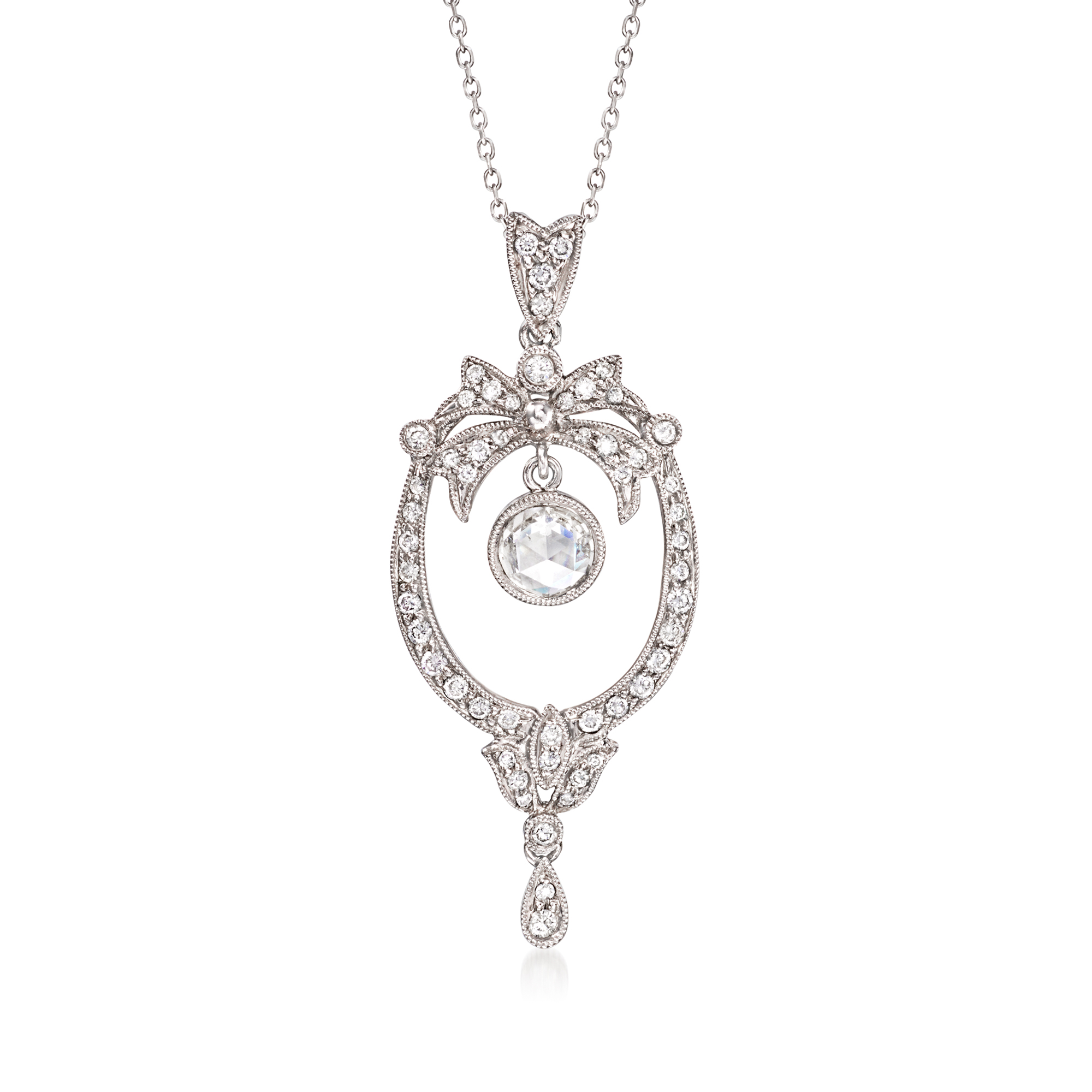 C 1990 Vintage 82 ct tw Diamond Pendant Necklace in 18kt White Gold 4995$