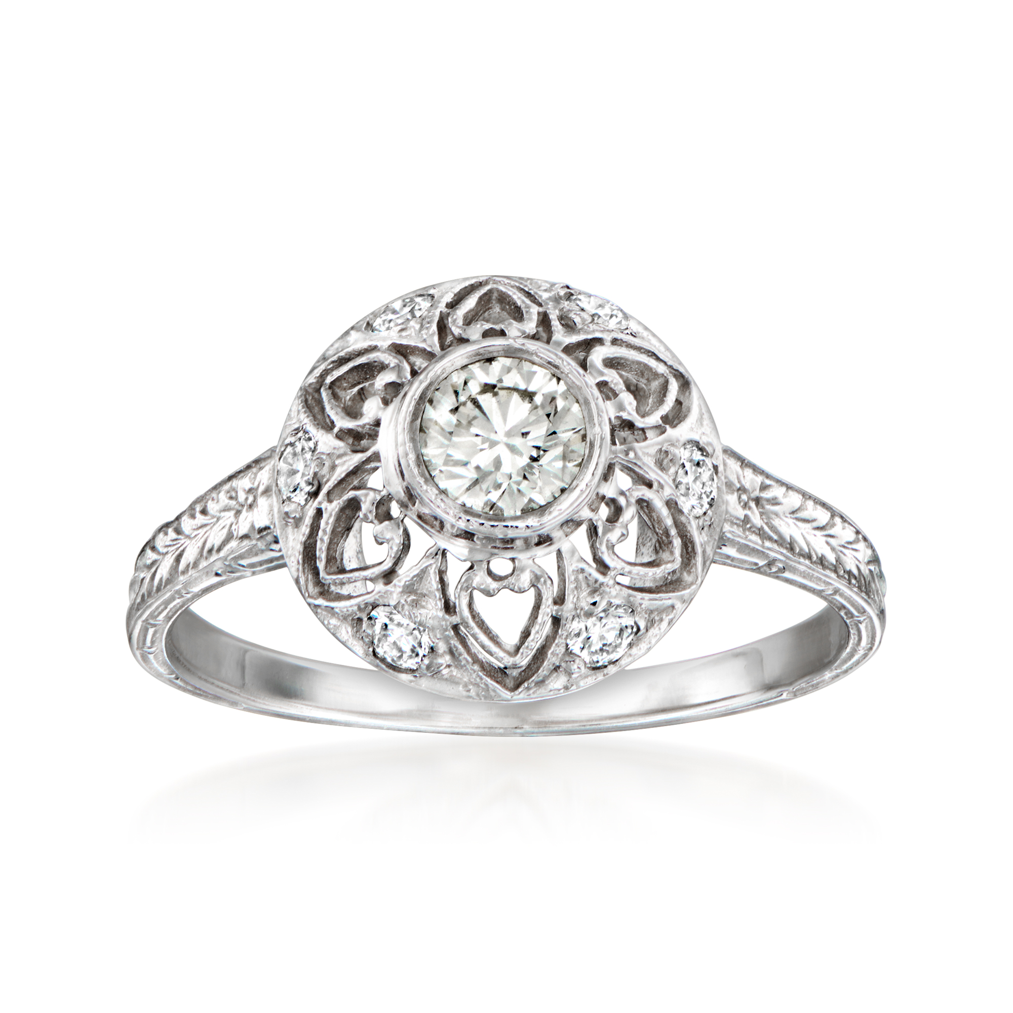 C 2010 Vintage 41 ct tw Diamond Filigree Ring in 14kt White Gold
