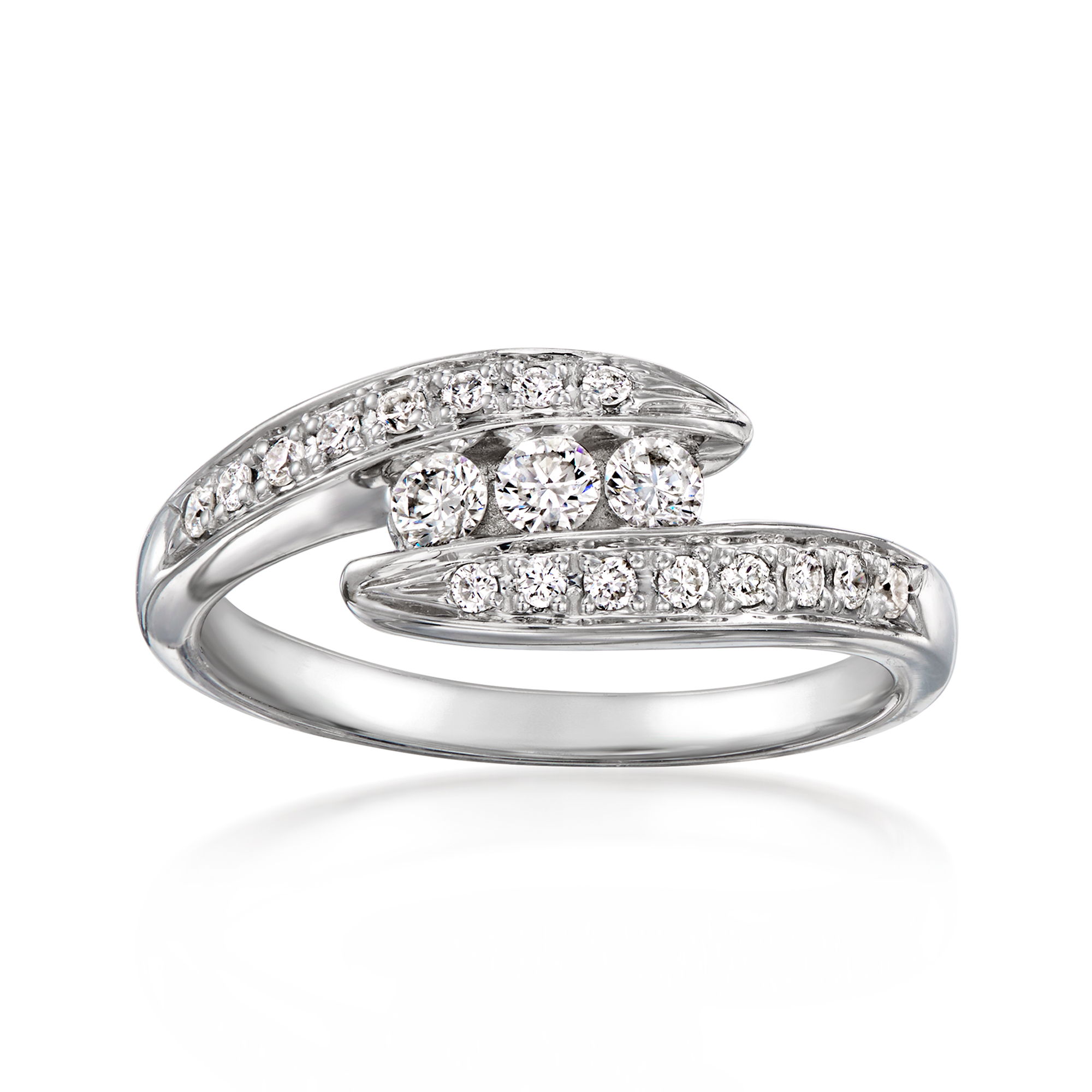 C 1990 Vintage 31 ct tw Diamond Bypass Ring in 14kt White Gold