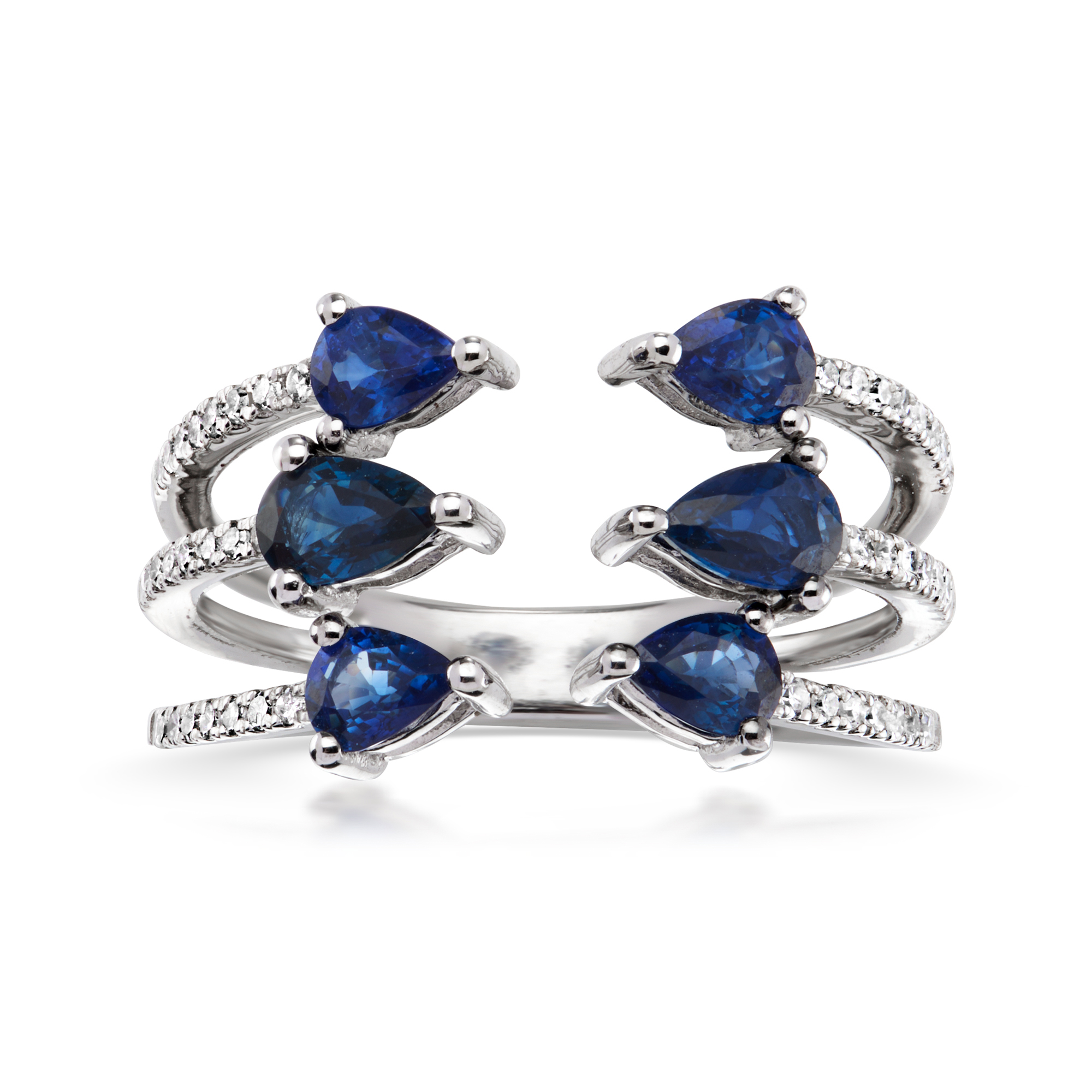 C 1990 Vintage 115 ct tw Sapphire Open-Space Ring with 25 ct tw Diamonds in 14kt White Gold 6995$