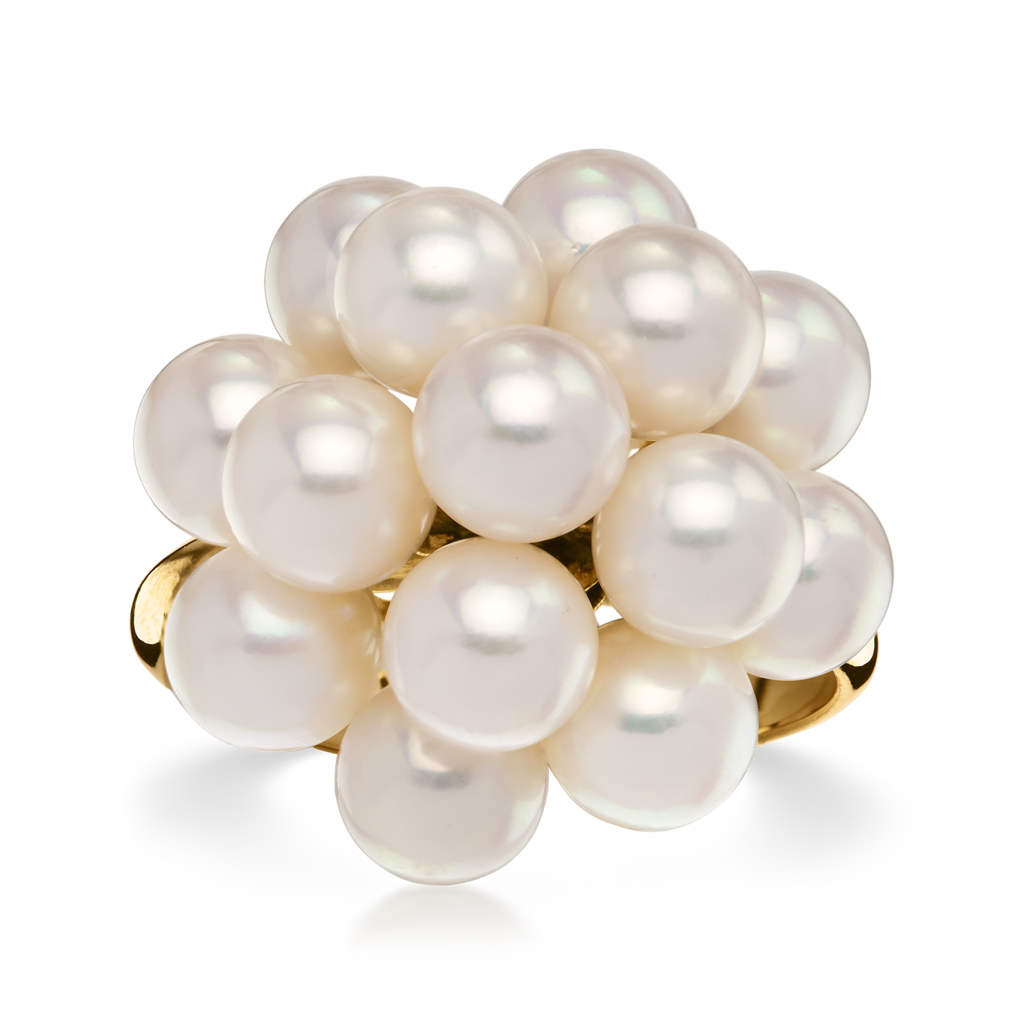 C. 1980 Vintage 5.5mm Cultured Pearl Cluster Ring in 14kt Yellow Gold