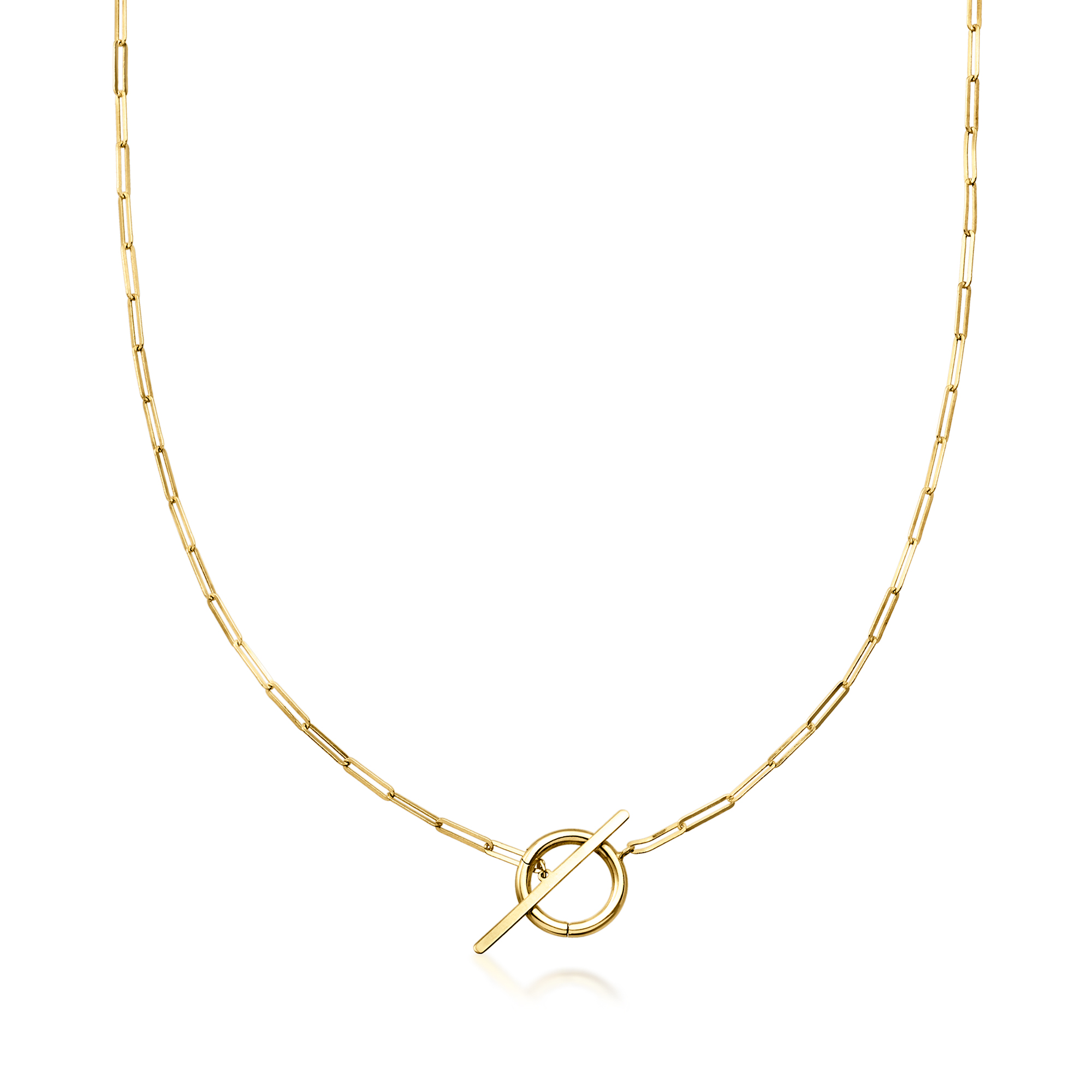 Italian 14kt Yellow Gold Charm-Compatible Paper Clip Link Toggle Necklace