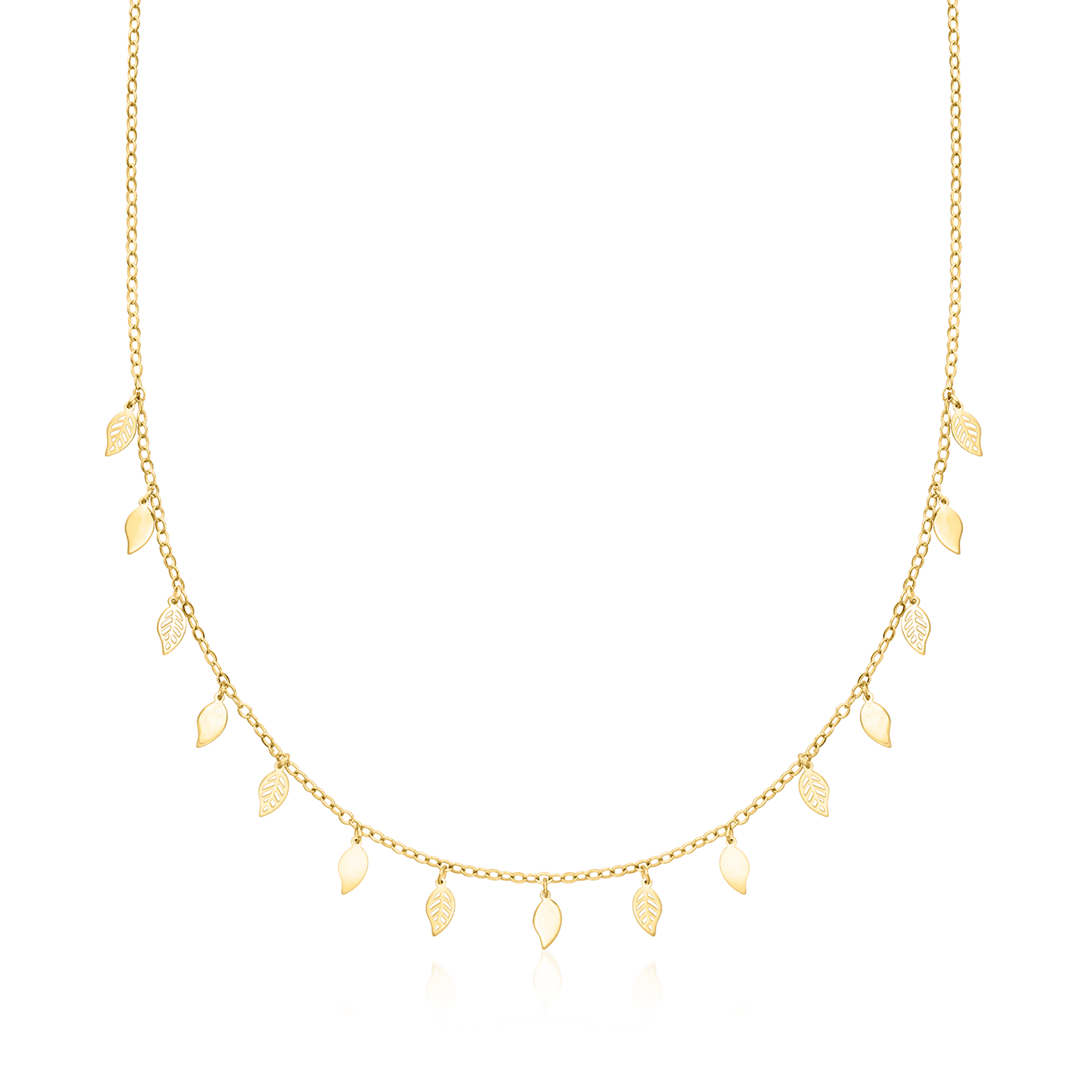Italian 10kt Yellow Gold Leaf Station Necklace