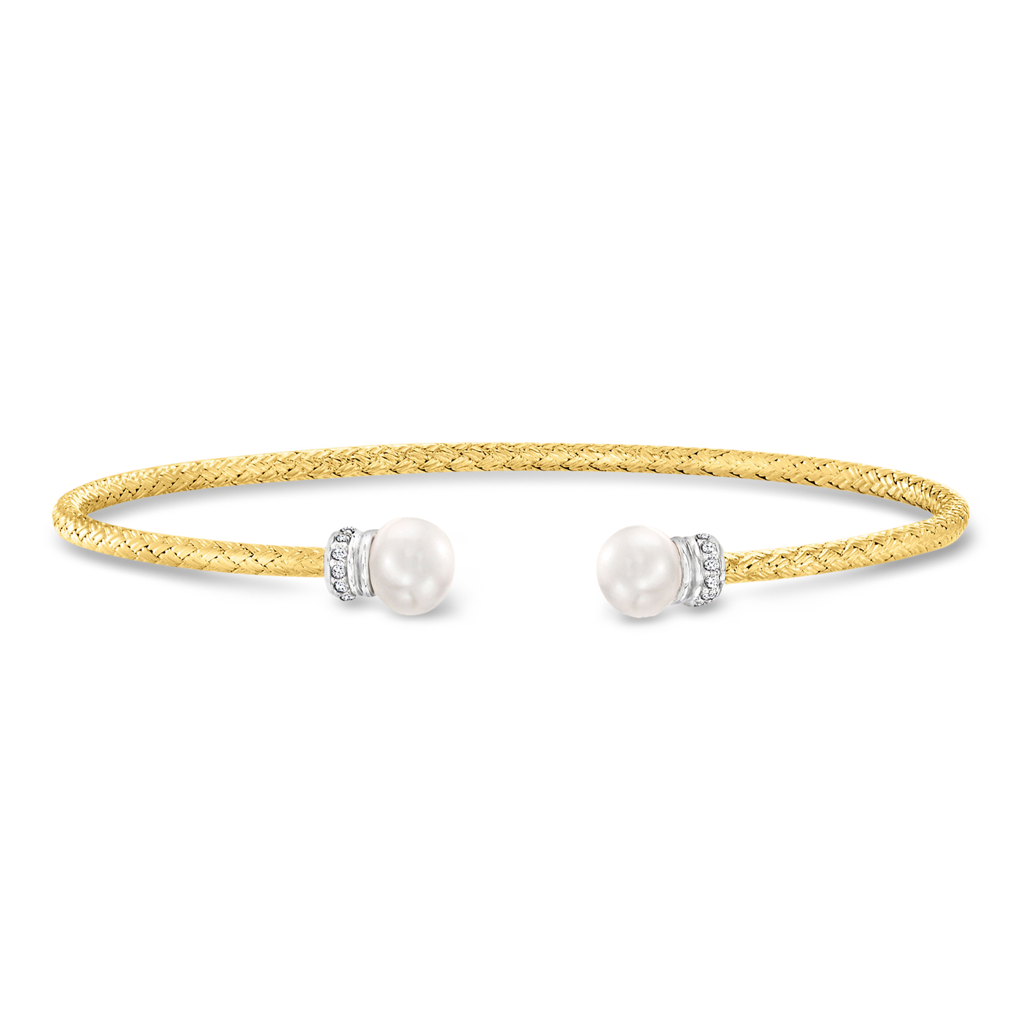 Charles Garnier 6-65mm Cultured Pearl Cuff Bracelet with CZs in 18kt Gold Over Sterling and Sterling Silver 180$