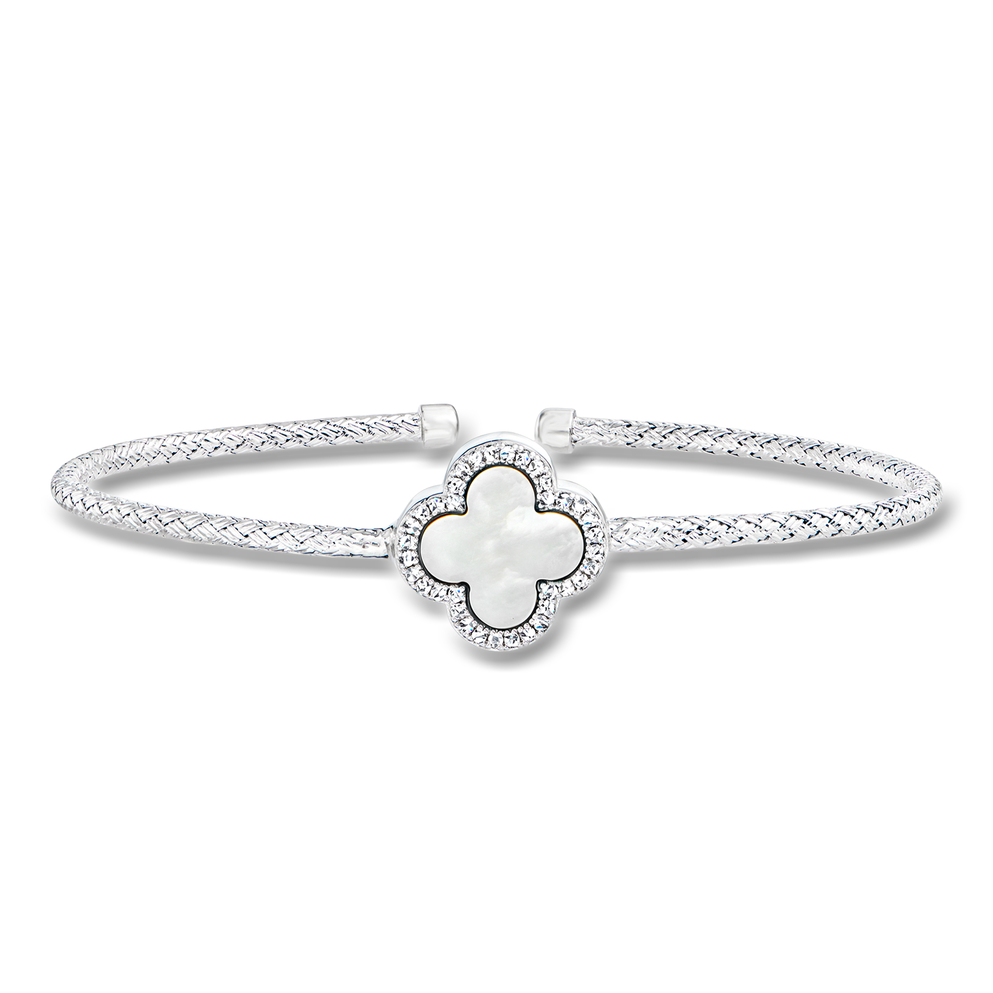 Charles Garnier Color Me Mother-of-Pearl Clover and 10 ct tw CZ Cuff Bracelet in Sterling Silver 210$