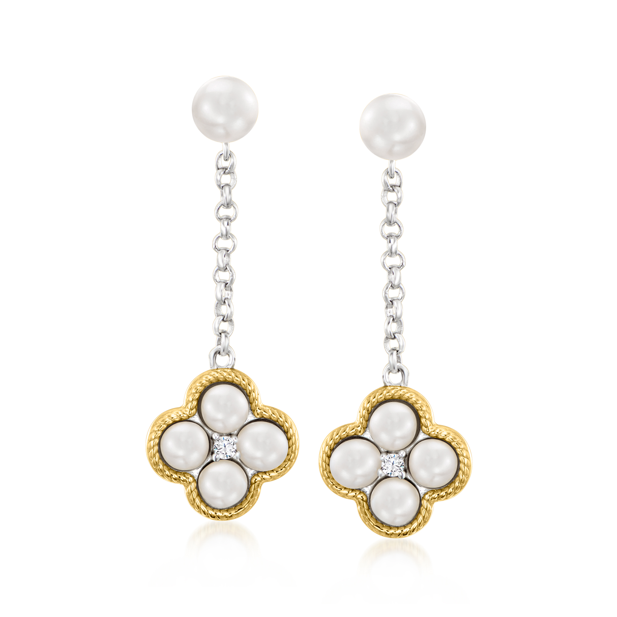 Charles Garnier Trefle 3-45mm Cultured Pearl Drop Earrings with CZs in Sterling Silver and 18kt Gold Over Sterling 170$