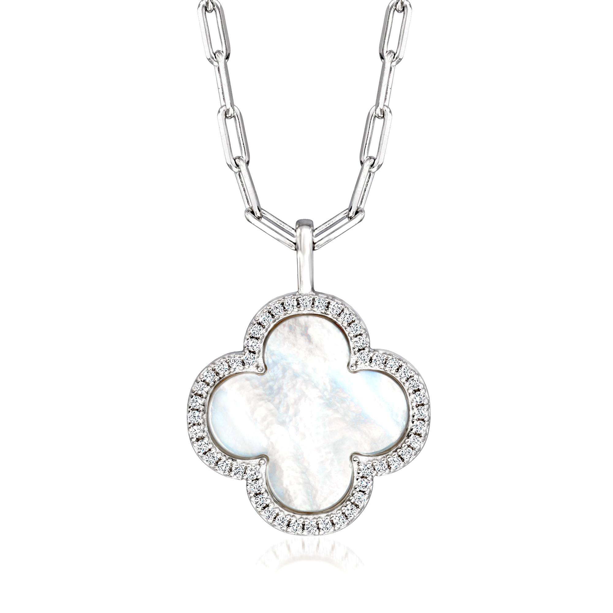 Charles Garnier Mother-of-Pearl and 24 ct tw CZ Clover Paper Clip Link Necklace 230$