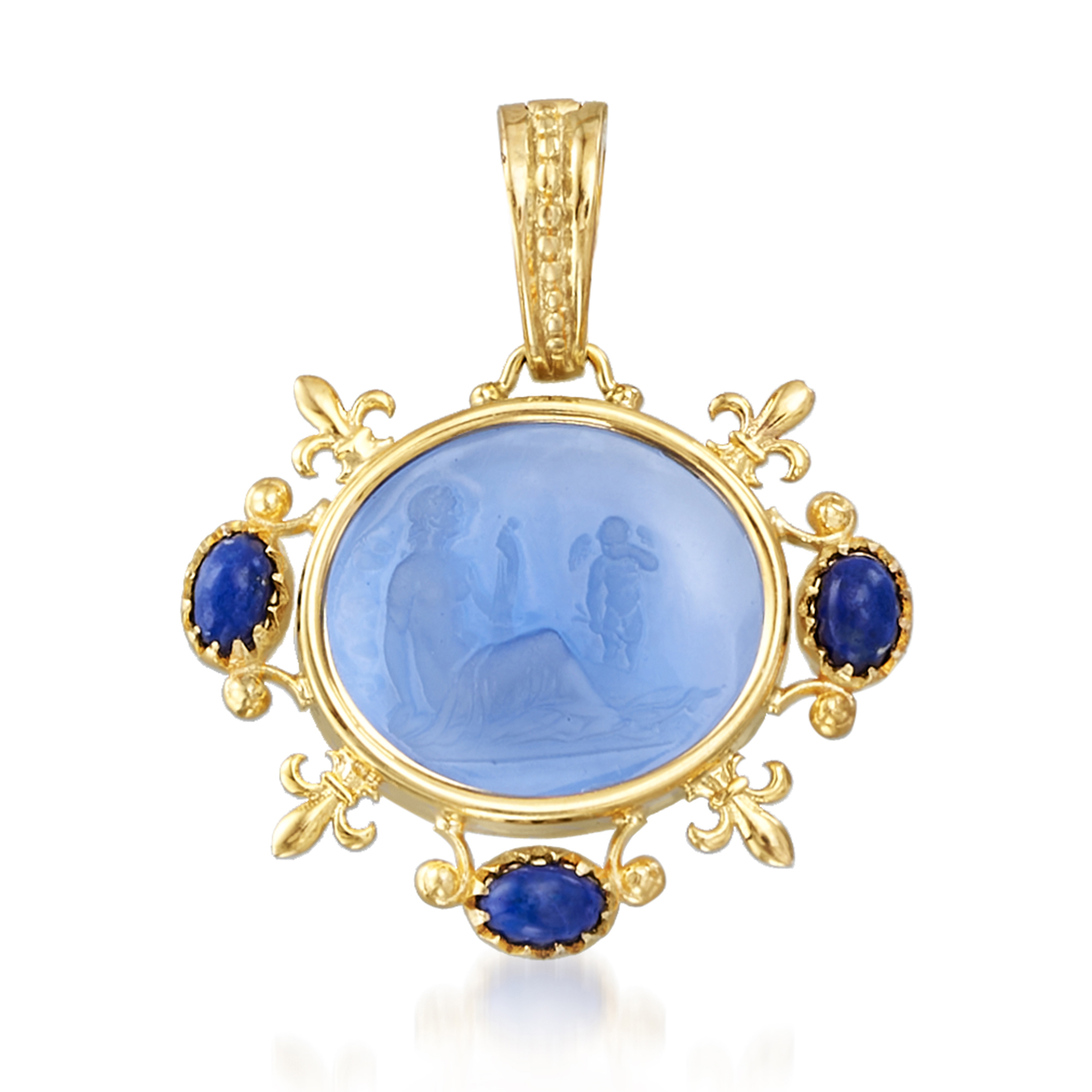 Italian Tagliamonte Blue Venetian Glass and Lapis Pendant in 18kt Gold Over Sterling