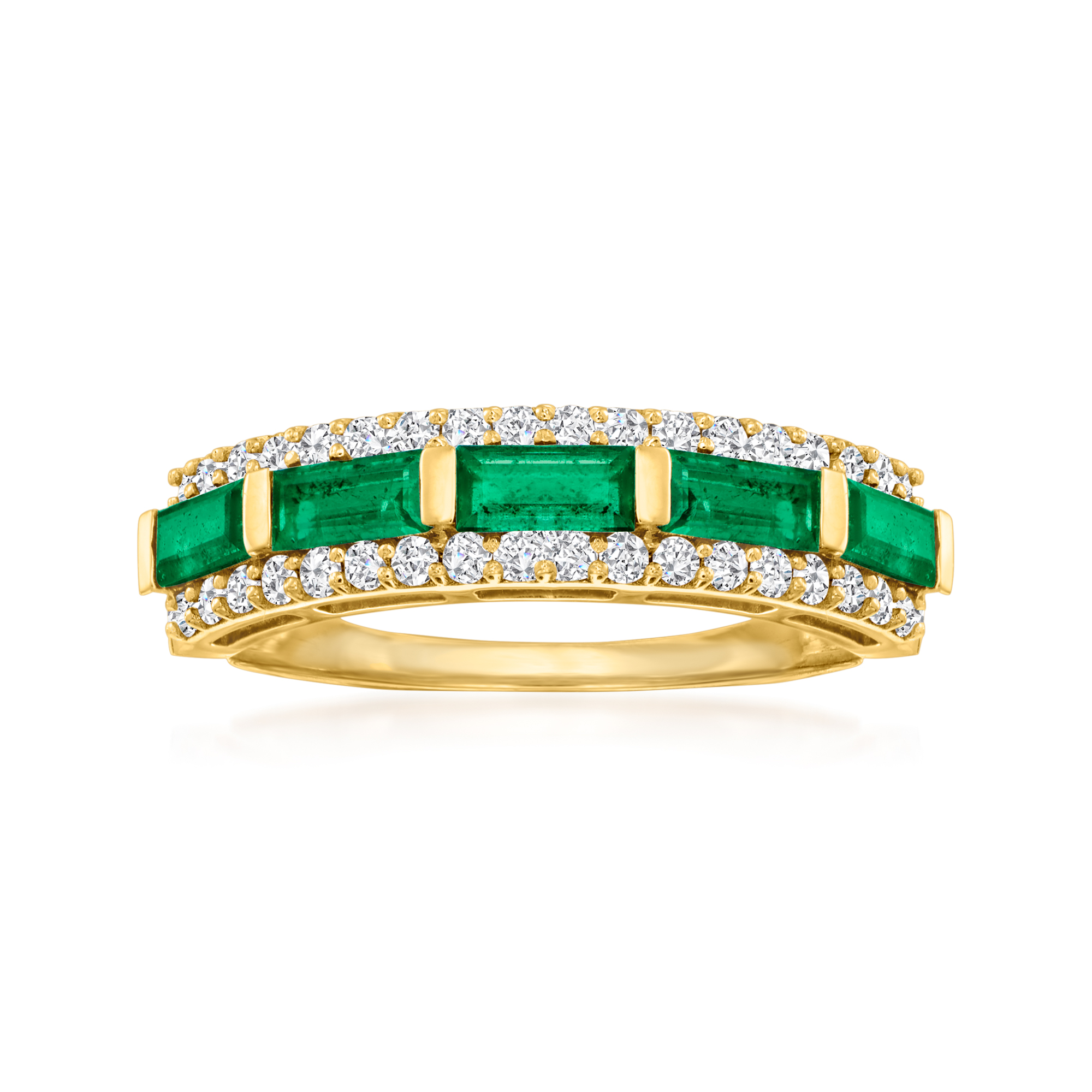 80 ct tw Emerald and 41 ct tw Diamond Ring in 14kt Yellow Gold