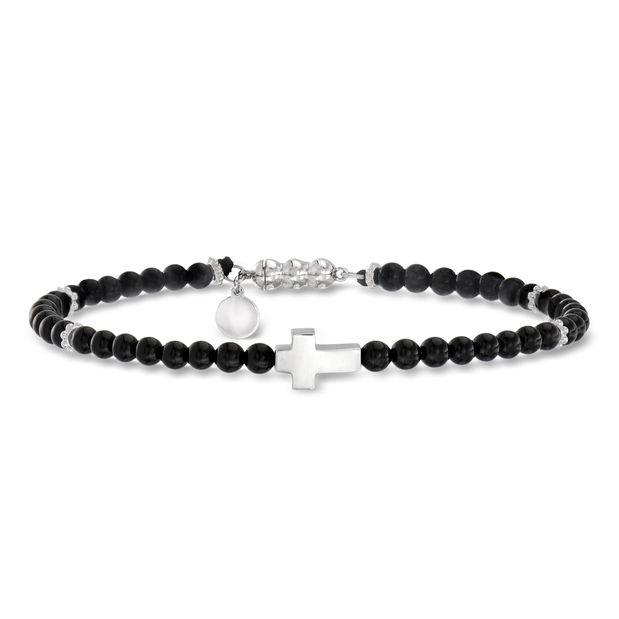 Gabriel & Co. Men's Sterling Silver Cross and Black Onyx Bead Bracelet