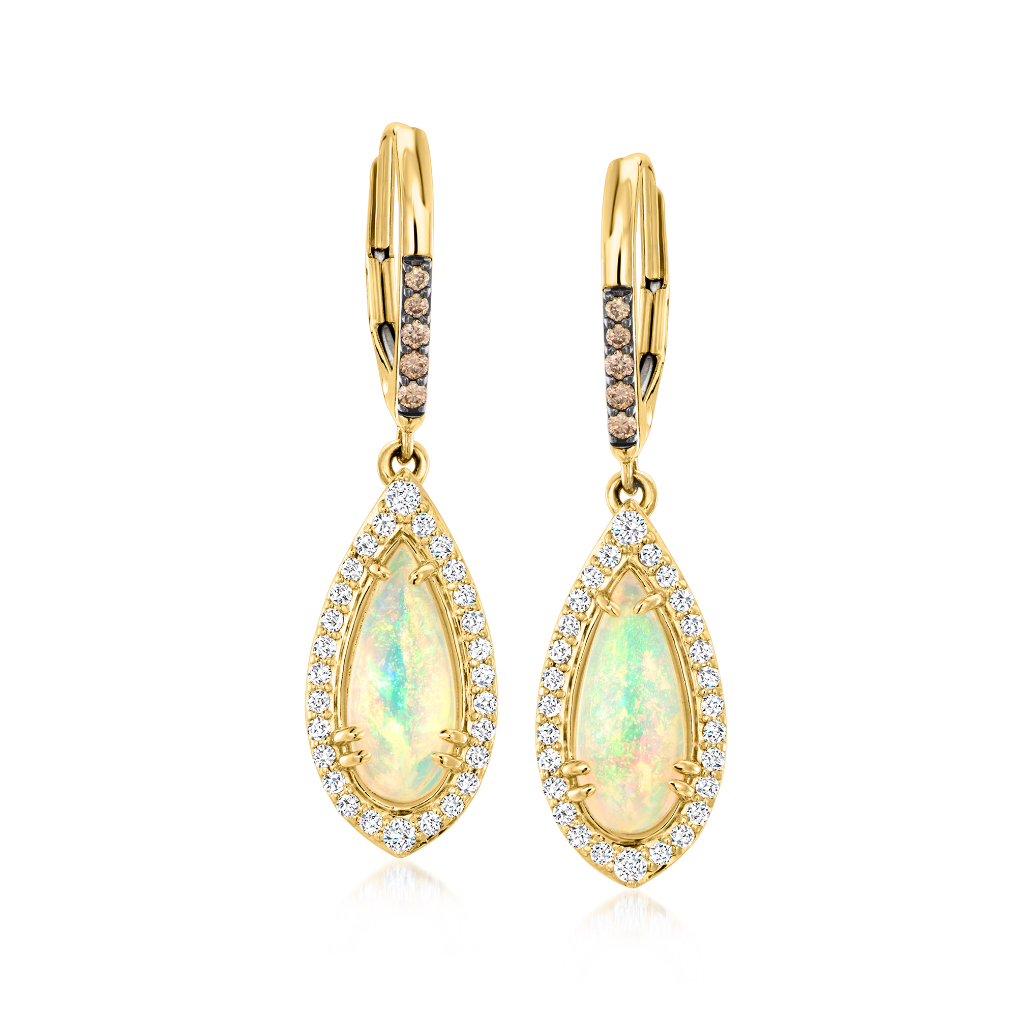 Le Vian Neopolitan Opal Drop Earrings with 40 ct tw Nude and Chocolate Diamonds in 14kt Honey Gold 3699$