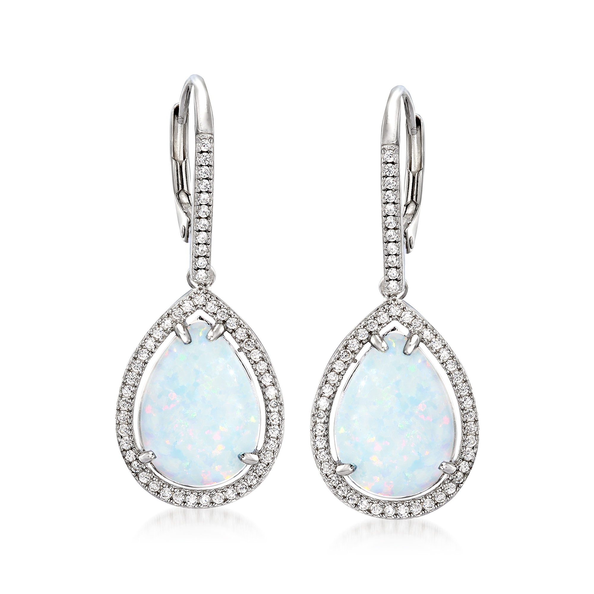 Charles Garnier Synthetic Opal and .90 ct. t.w. CZ Drop Earrings in Sterling Silver