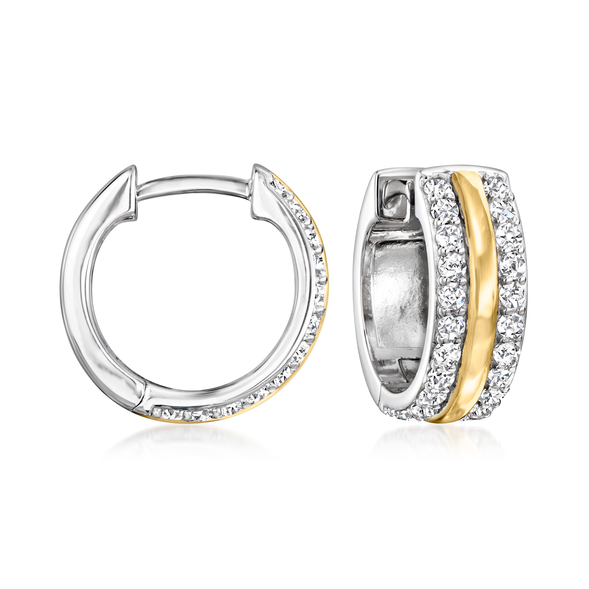 Charles Garnier .70 ct. t.w. CZ Hoop Earrings in Two-Tone Sterling