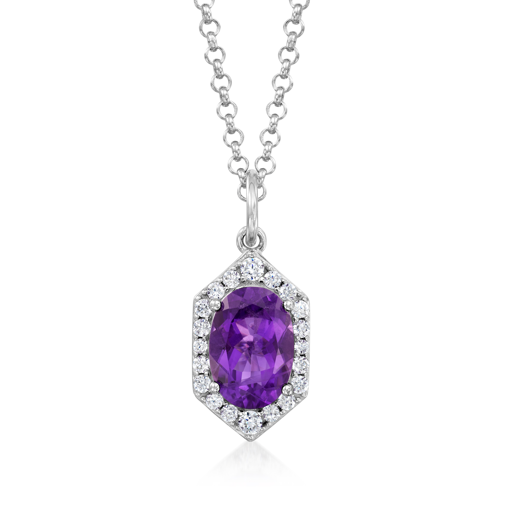 Charles Garnier 2.00 Carat Amethyst and .30 ct. t.w. CZ Pendant Necklace in Sterling Silver