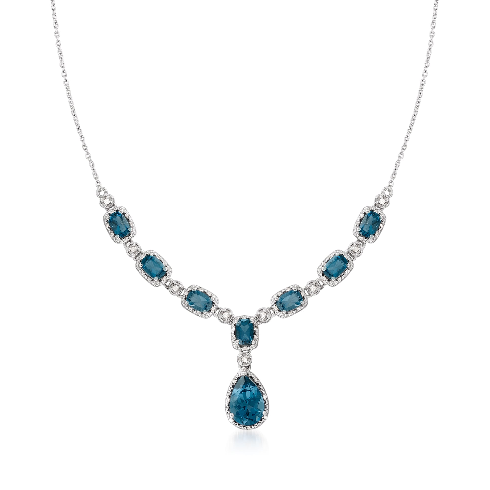 8.95 ct. t.w. London Blue Topaz and .38 ct. t.w. Diamond Necklace in Sterling Silver