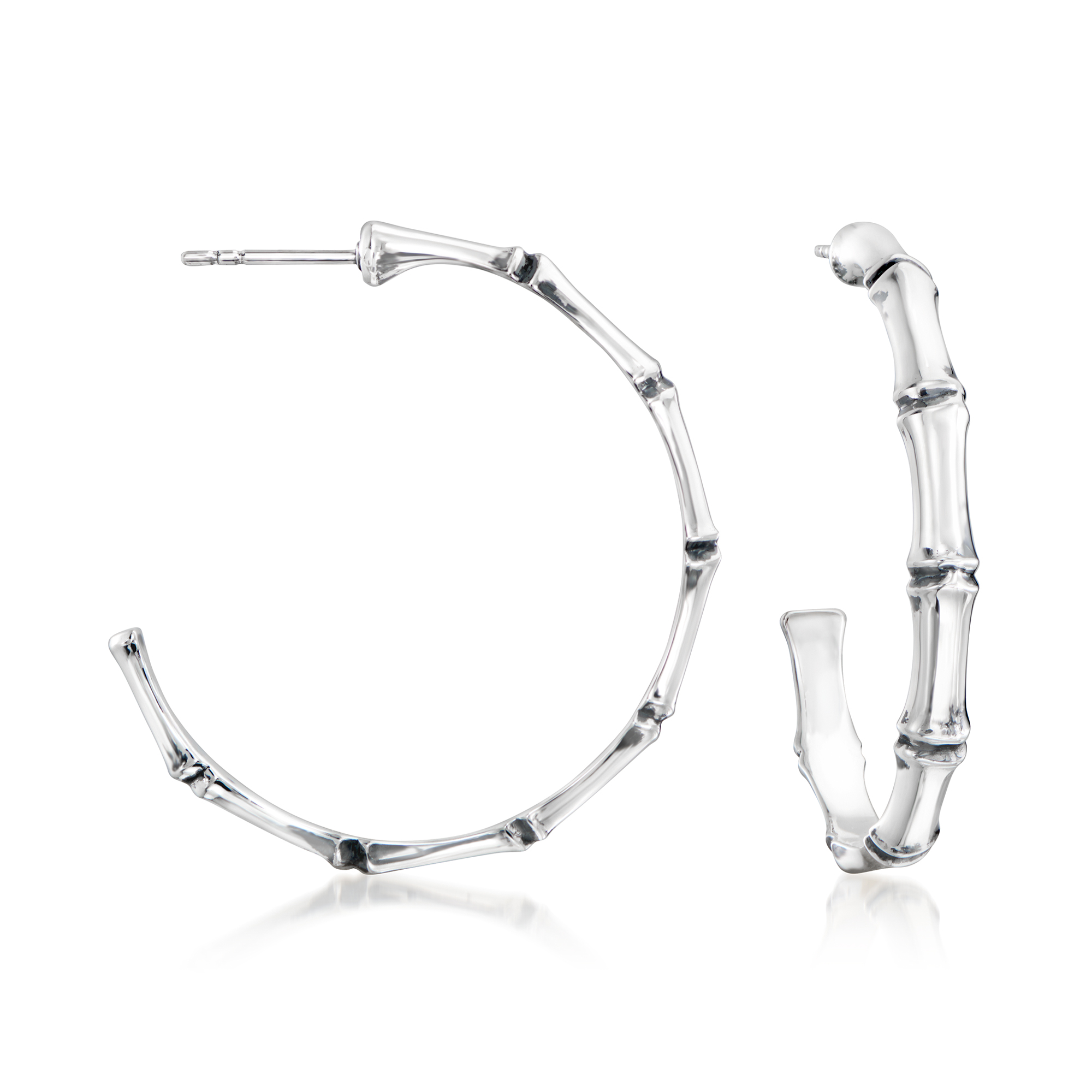 Zina Sterling Silver Large Bamboo-Style Hoop Earrings