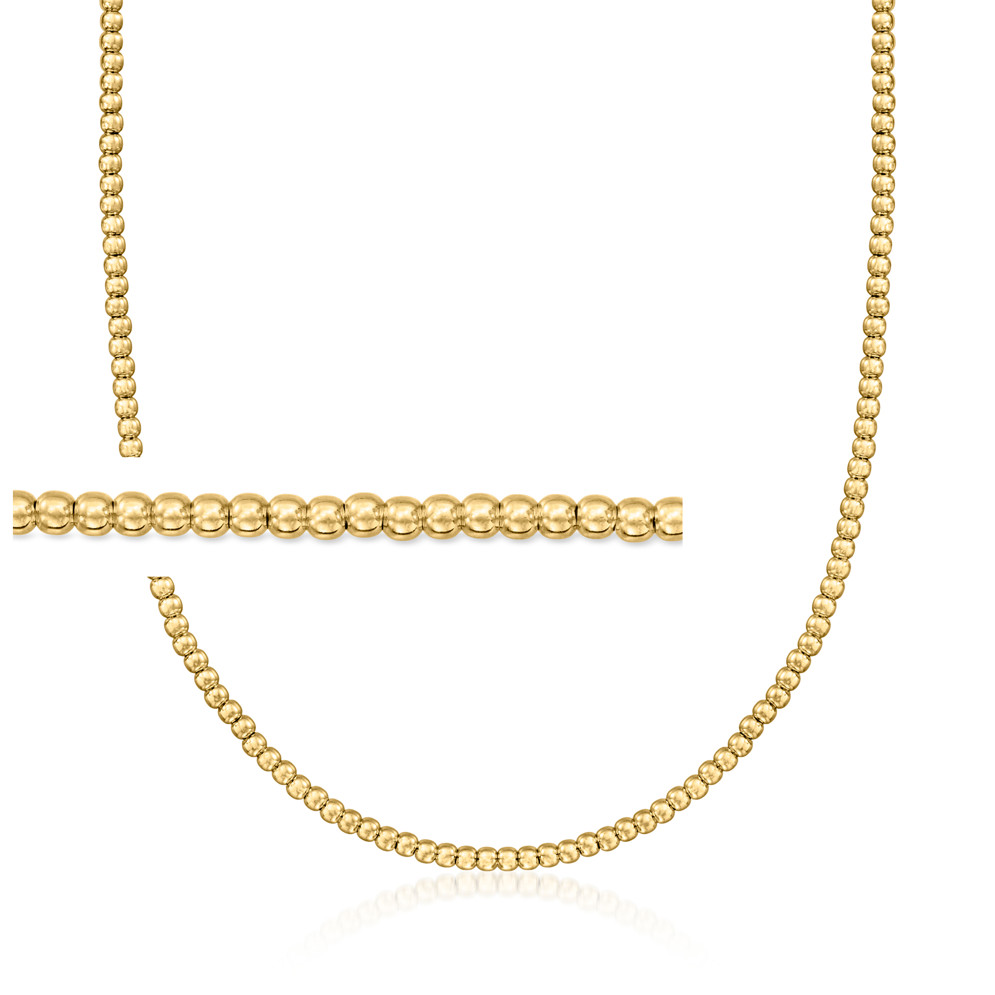 Italian 3mm 18kt Gold Over Sterling Bead Necklace 215$