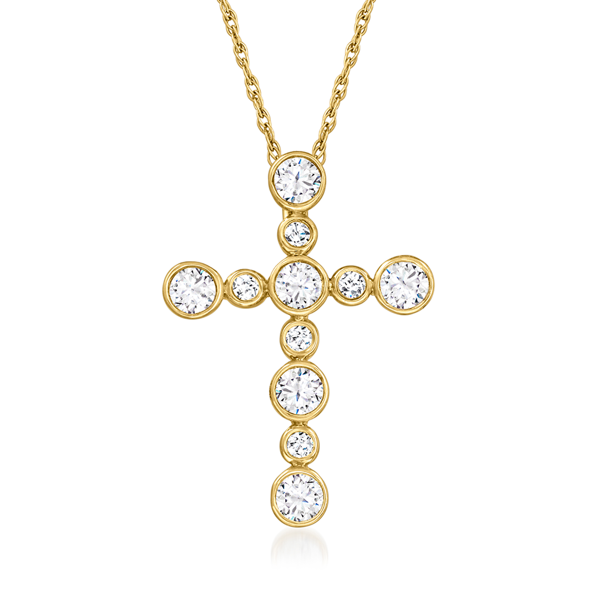 50 ct tw BezelSet Diamond Cross Pendant Necklace in 14kt Yellow Gold