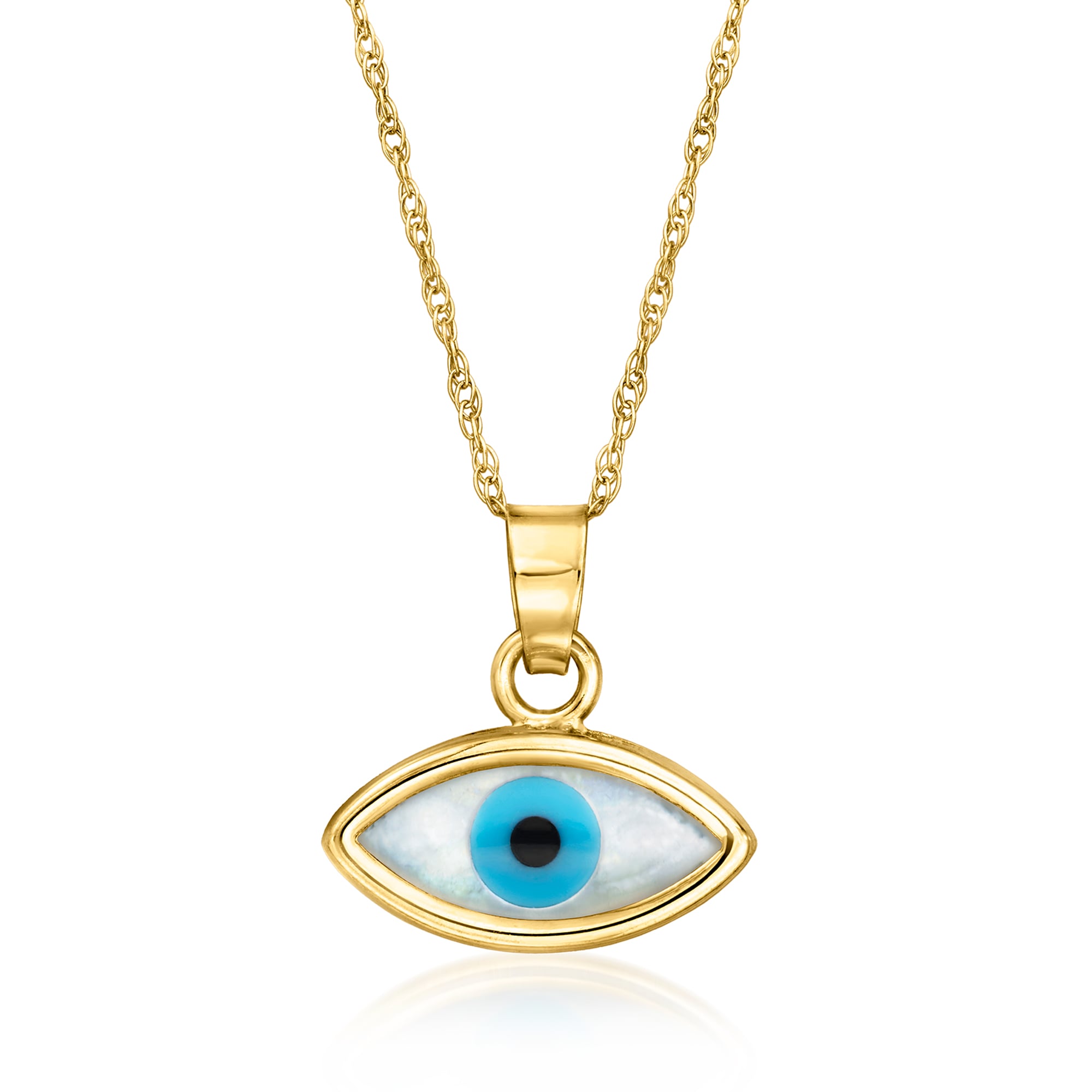 MotherofPearl Evil Eye Pendant Necklace in 14kt Yellow Gold