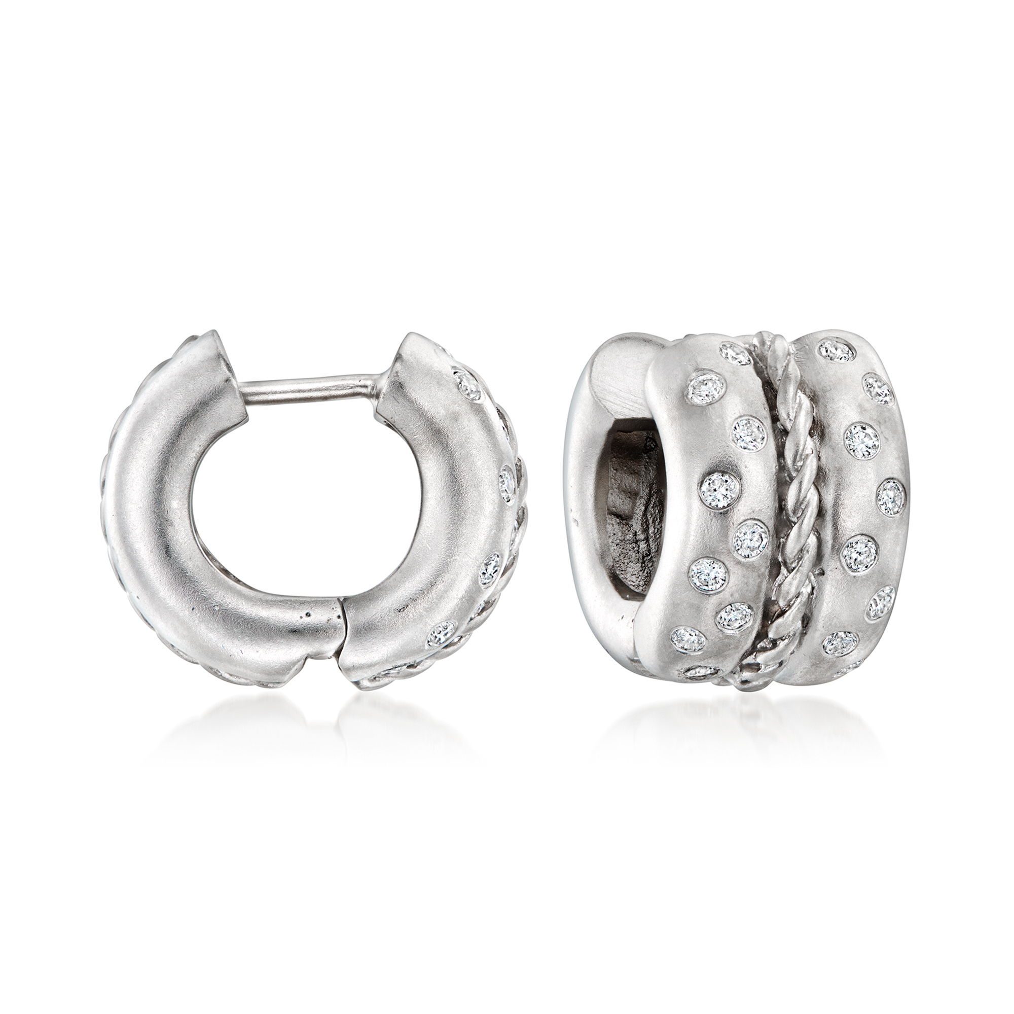 C 1980 Vintage 34 ct tw Diamond Hoop Earrings in 14kt White Gold