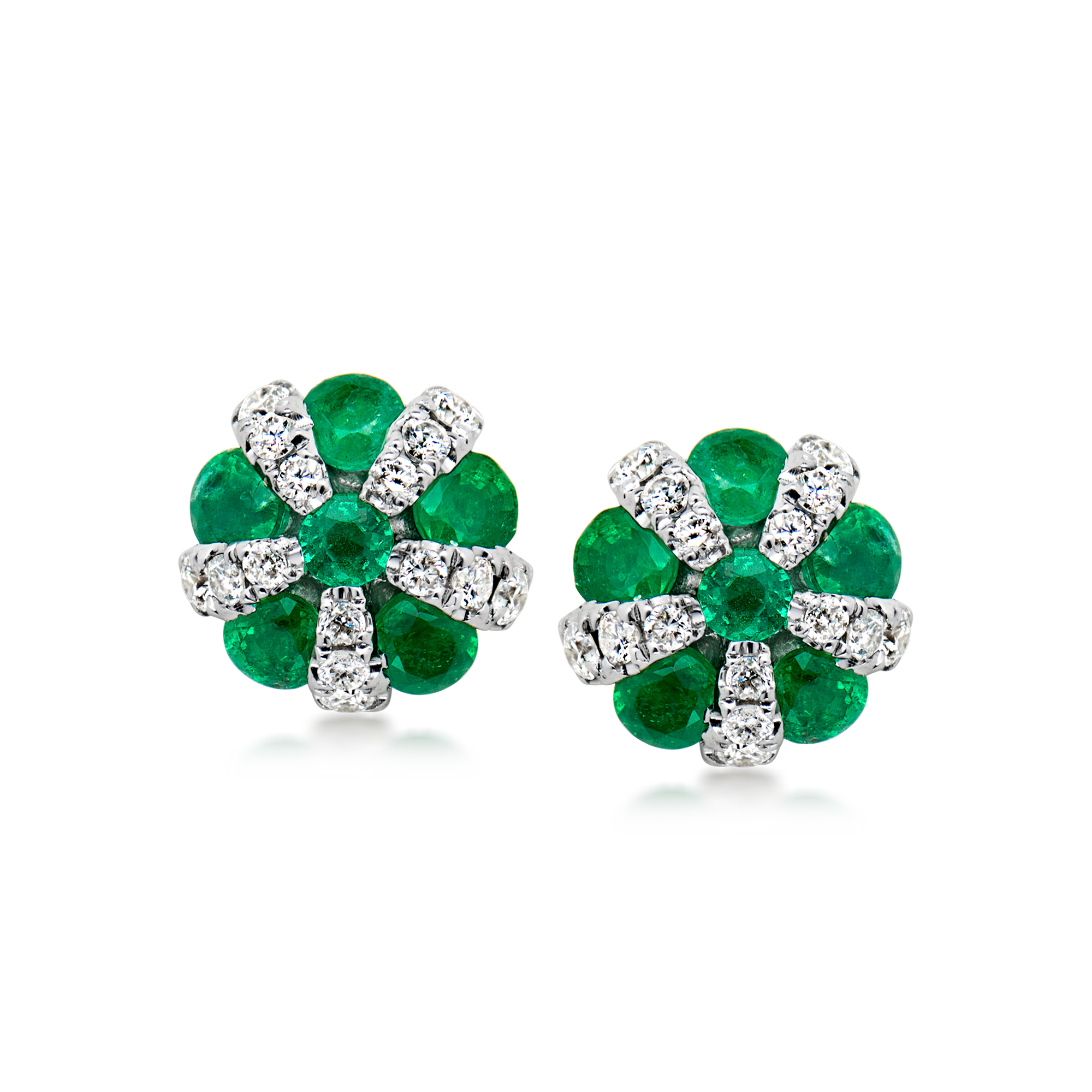 C 1990 Vintage 80 ct tw Emerald and 36 ct tw Diamond Earrings in 14kt White Gold